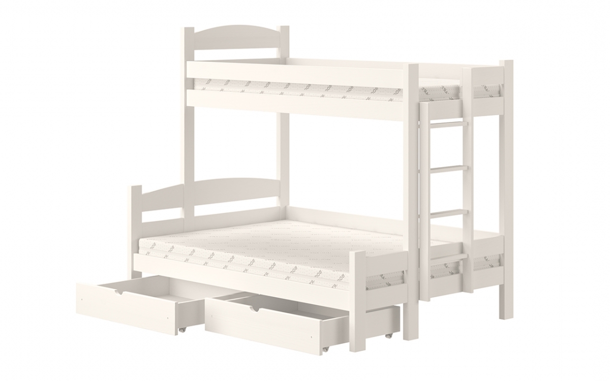 Lovic jobb oldali emeletes ágy fiókokkal - fehér, 90x200/140x200  Emeletes ágy fiokokkal Lovic - bialy