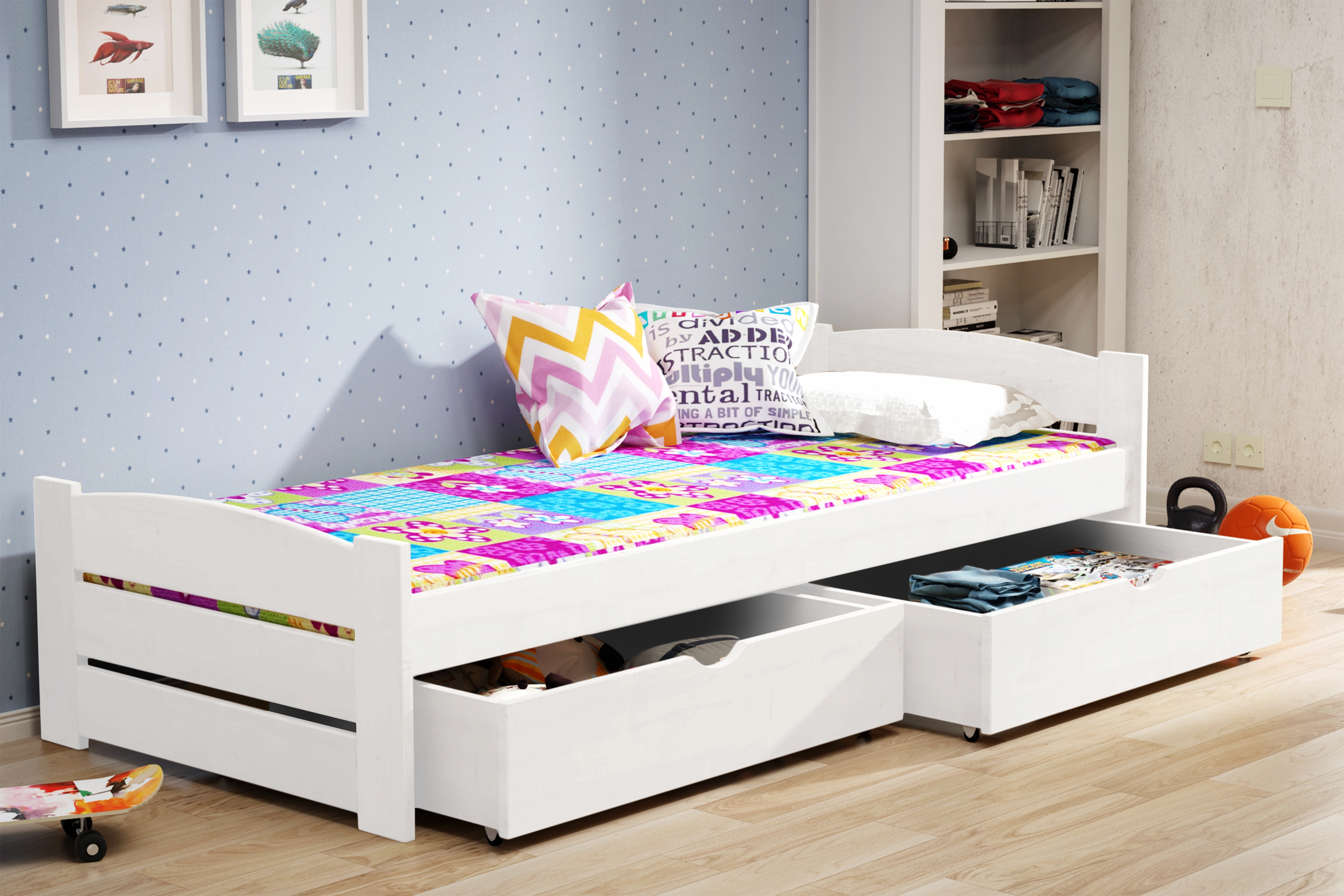 postel dzieciece přízemní Sandio s zásuvkami - Bílý, 80x160 postel dzieciece přízemní Sandio s zásuvkami - Bílý, 80x160