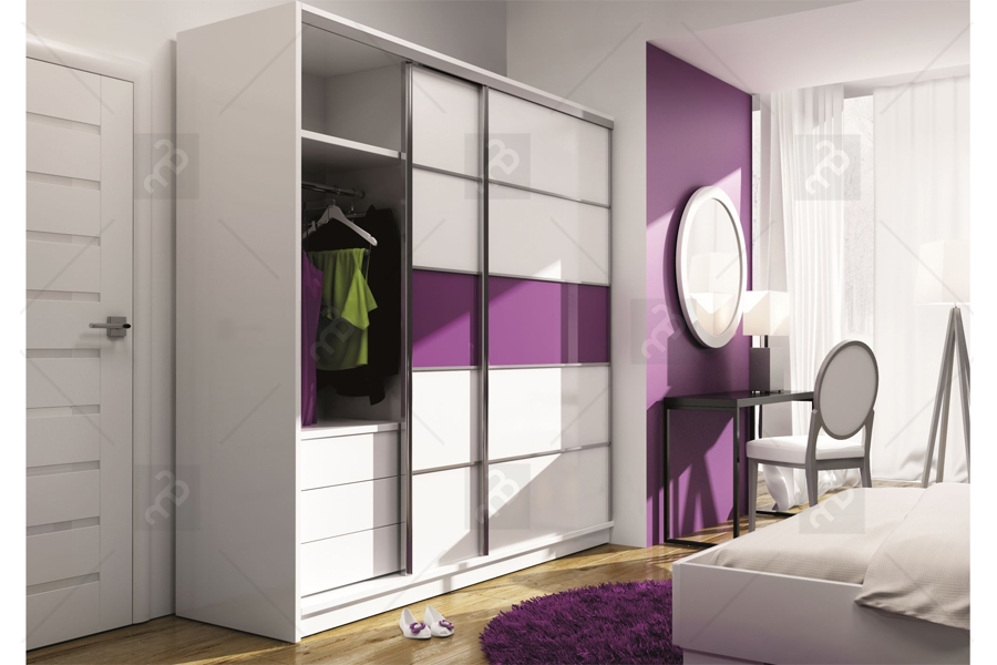 Komplet Dubaj II Bílá/fialové sklo  praltický nábytek do každého bytu