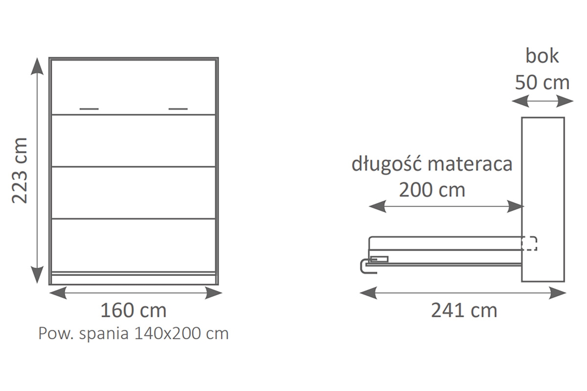 Vertikální sklápěcí postel Genius 140x200 s psacím stolem - olejovaný dub Polkotapczan vertikální Genius 140x200 s psacím stolem - dub olejowany