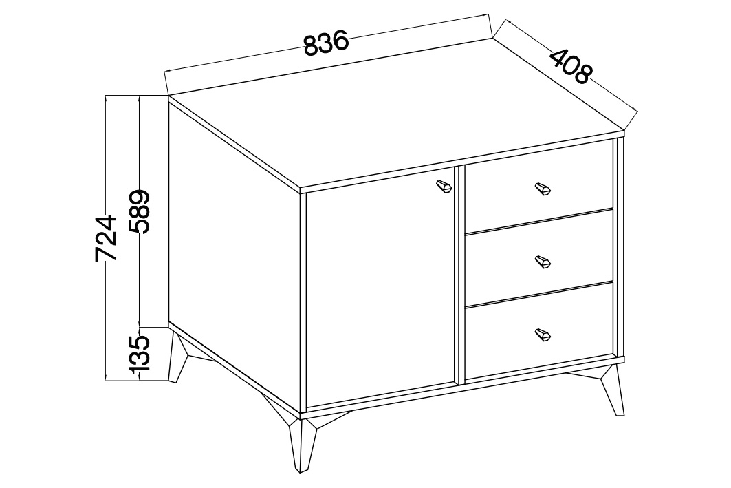 Komoda Lotina I 1F3S so zásuvkami 84 cm - čierny grafit / zlaté nožičky Komoda Lotina I 1F3S so zásuvkami 84 cm - Čierny grafit / zlote nožičky