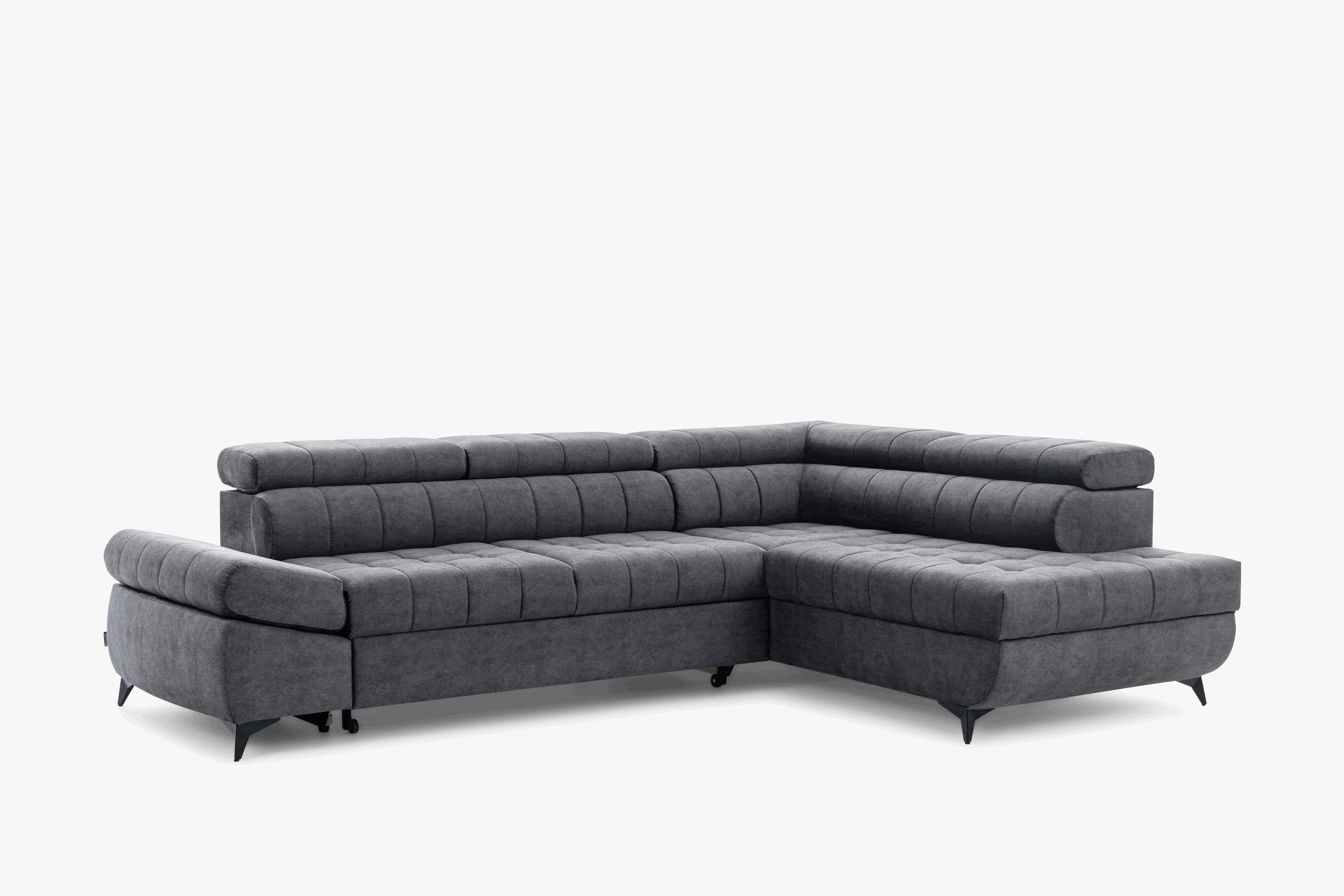 Rozkladacia rohová sedacia súprava Valoris L ľavá - grafitový vodoodpudivý zamat Zetta 305 Rohová sedacia súprava Ľavá strana Valoris L s funkciou spania - Grafitový zamat hydrofobowy Zetta 305