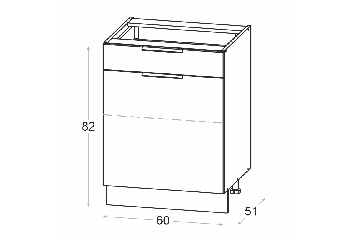Skříňka kuchyňská spodní Ilandia DS60.1/1 jednodveřová z szuflada - bílý mat Skříňka kuchyňská spodní Ilandia DS60.1/1 jednodveřová z szuflada - bílý mat