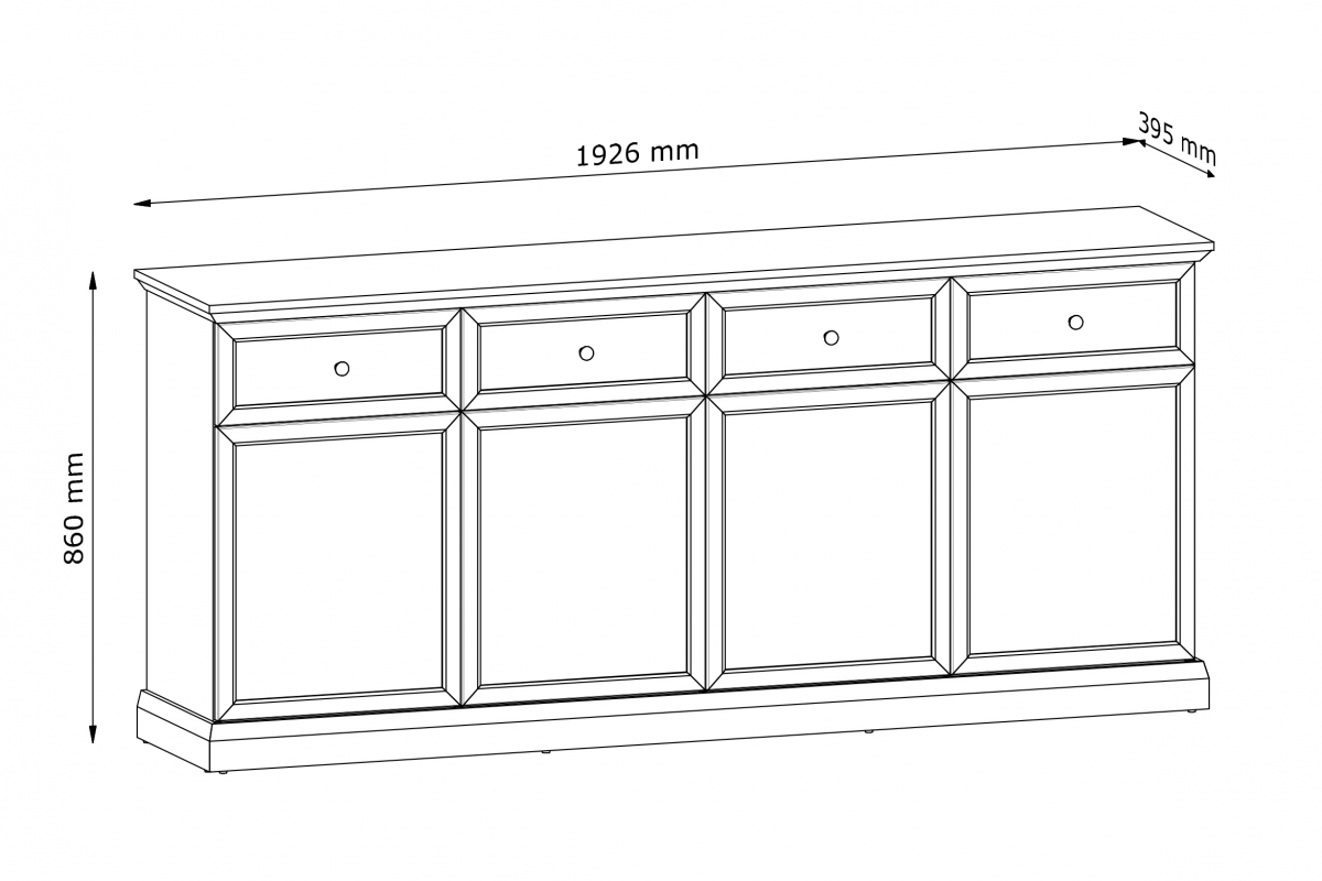 Komoda čtyřdveřová Lucca se zásuvkami 193 cm - grafit Komoda čtyřdveřová Lucca se zásuvkami 193 cm - grafit