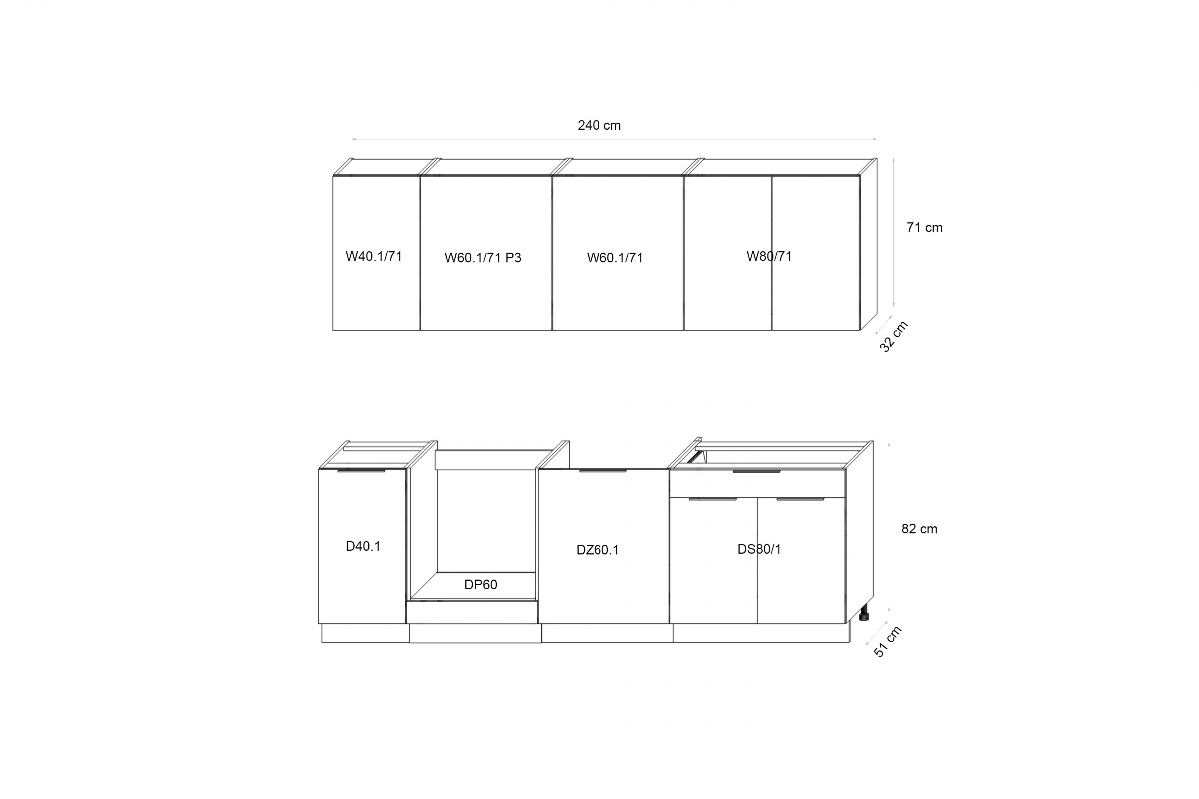 Kuchynská linka Ilandia 240cm s bielym digestorom - biely mat Komplet nábytku kuchynského Ilandia 240cm z bialym okapem - biely mat