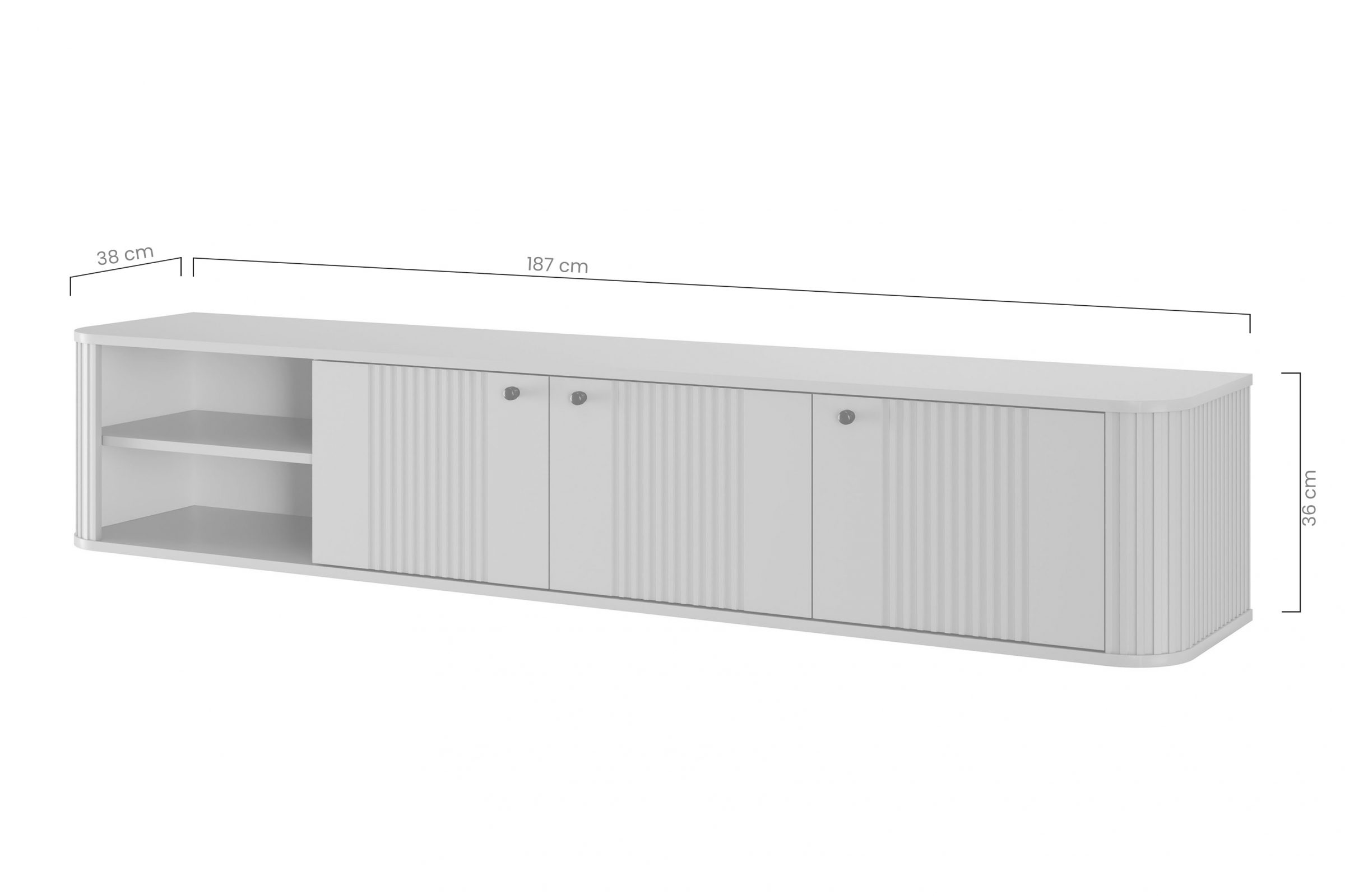 Závěsný TV stolek Vesper 3D 187 cm - kašmírová / černé úchytky Skříňka RTV závěsná Vesper 187 cm - kašmír / černá Úchytky