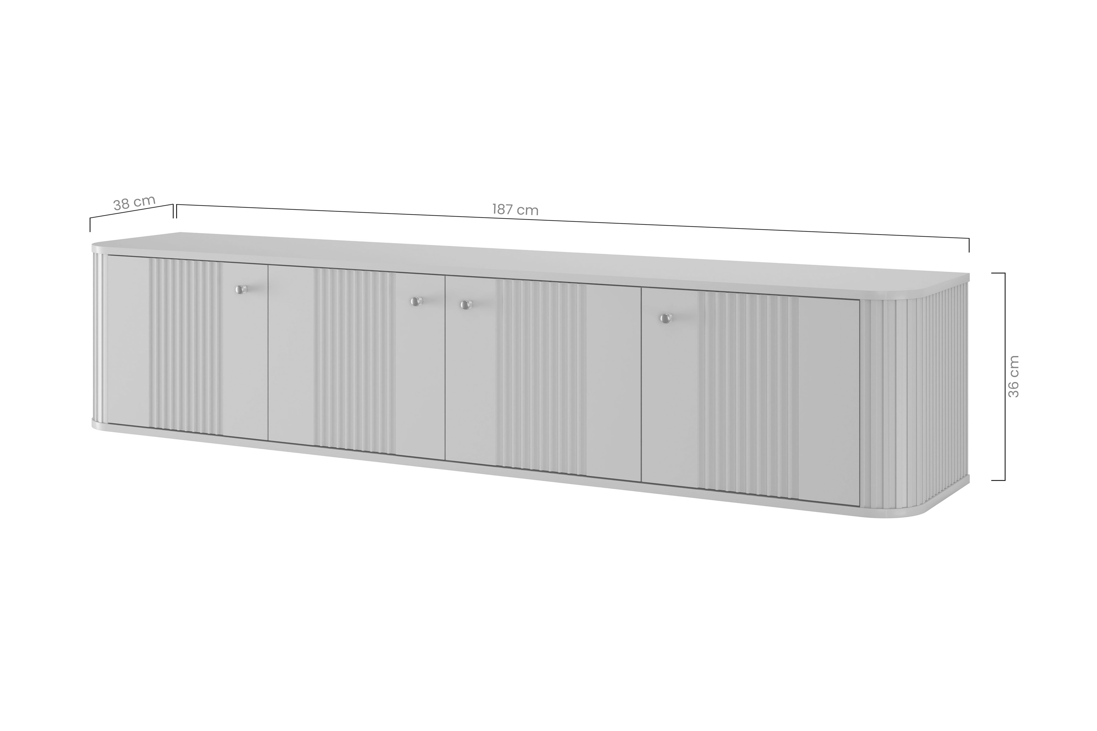 Závěsný TV stolek Vesper 4D 187 cm - kašmírová / ořech / černé úchytky Skříňka RTV závěsná Vespera 4D 187 cm - kašmír / ořech / černá Úchytky