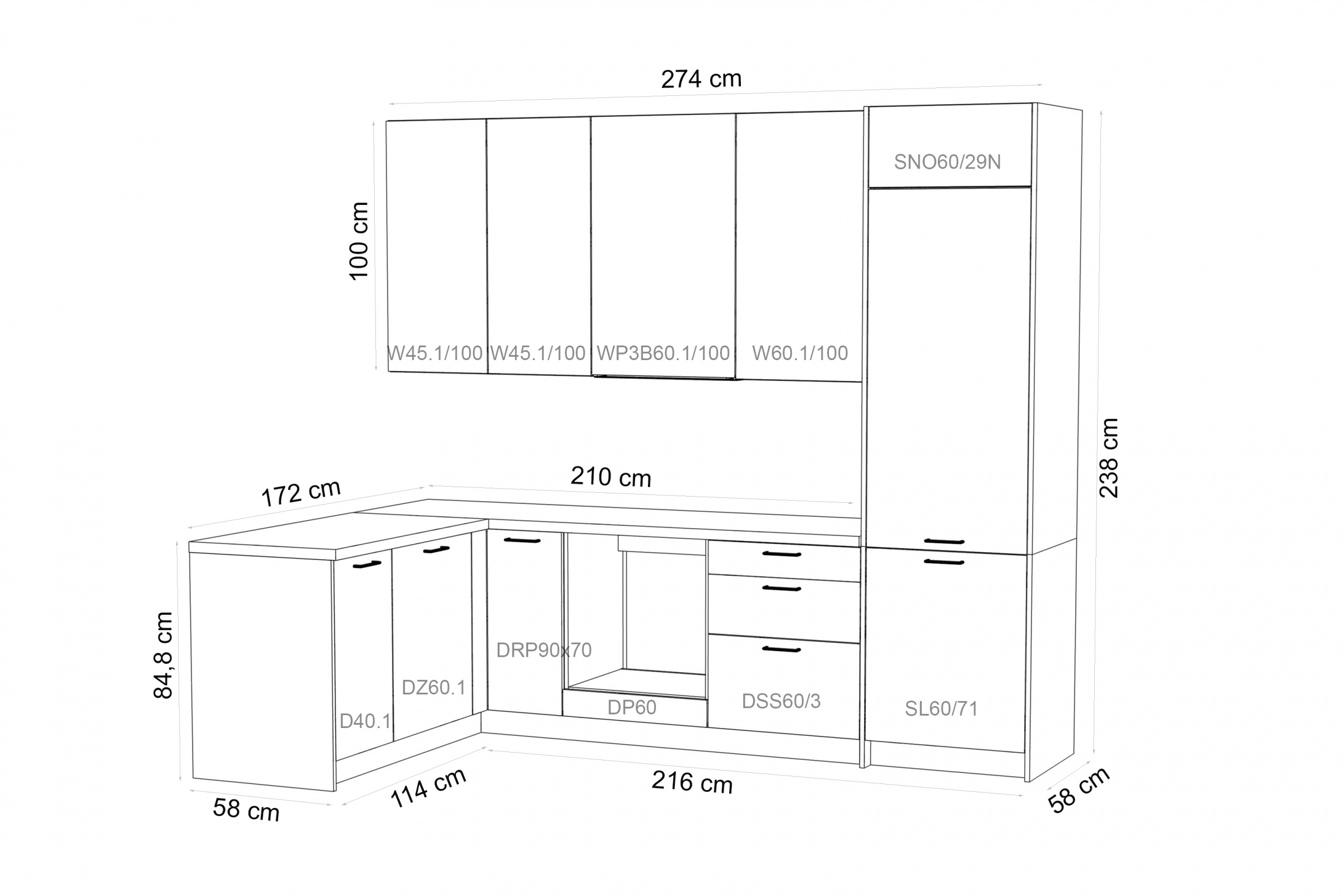 Komplet nábytku kuchynského Kammono M4 170x270cm - ice grey Komplet nábytku kuchynského Kammono M4 170x270cm - ice grey