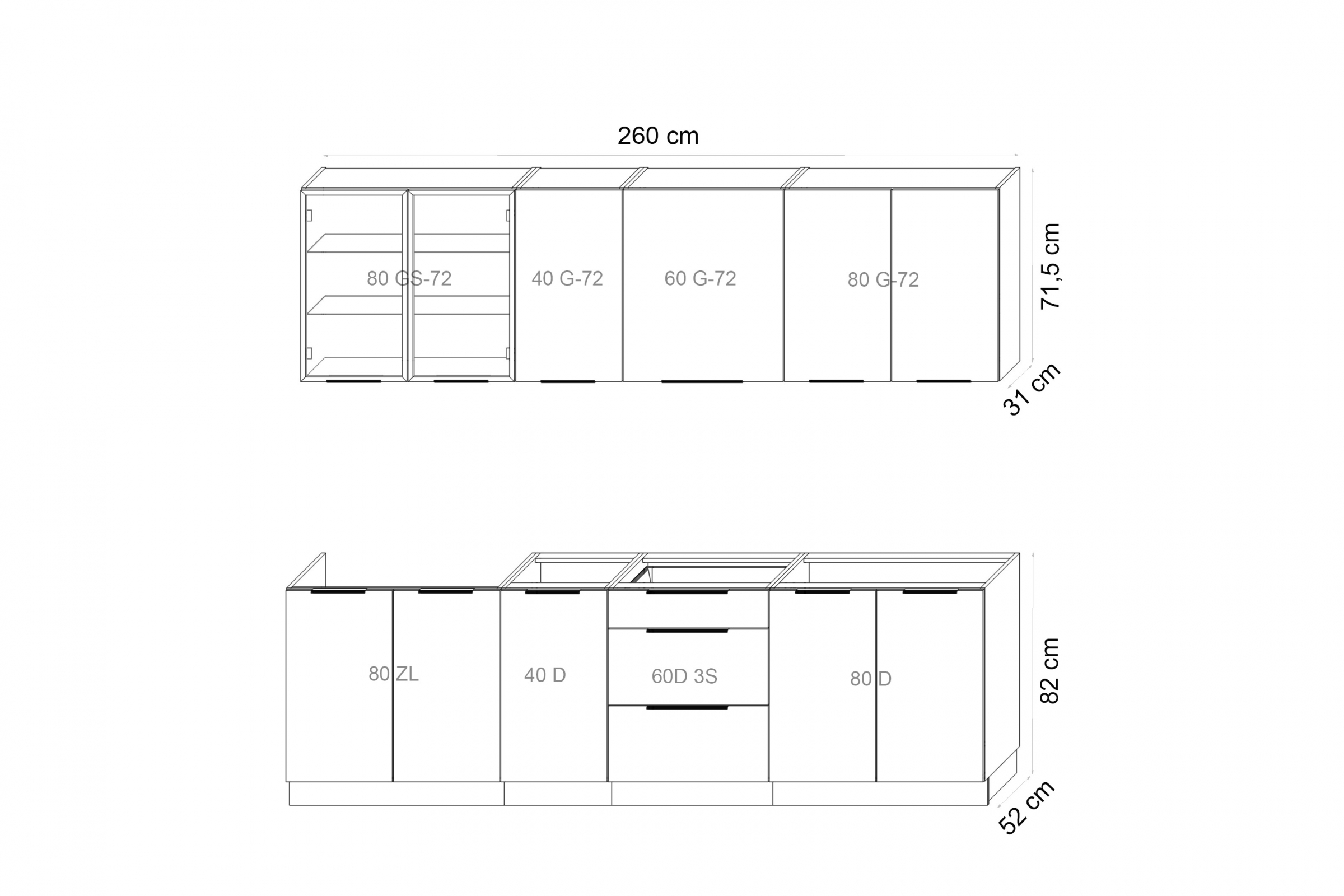 Komplet nábytku kuchennych Armonza 260cm - kašmír Komplet nábytku kuchennych Armonza 260cm - ořech / kašmír