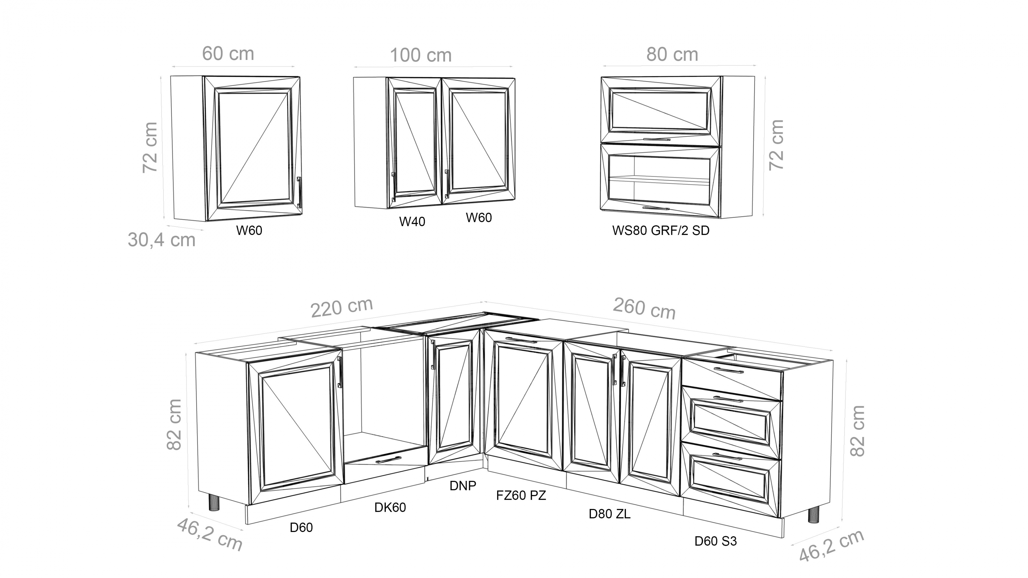 Komplet nábytku kuchennych Natalia 220x260cm - šedá mat Komplet nábytku kuchennych Natalia 220x260cm - šedá mat