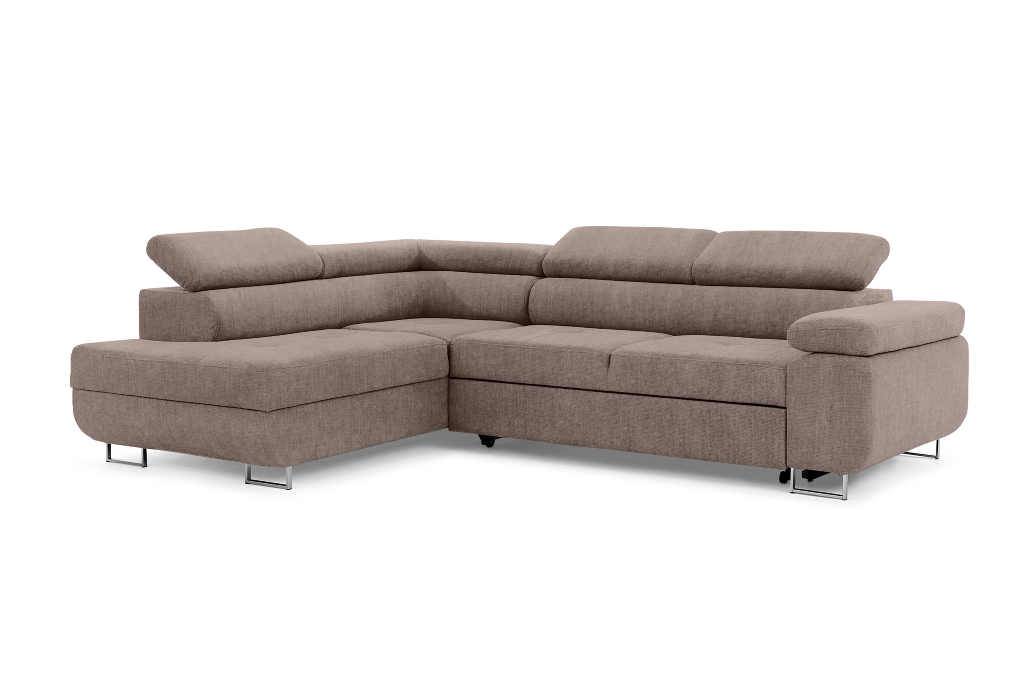 Rozkladacia rohová sedacia súprava Annabelle L ľavá - béžový velúr Vogue 4 / čierne nožičky Rohová sedacia súprava s funkciou spania Annabelle L Ľavá strana - béžový zamat hydrofobowy Vogue 4 / nožičky čierny