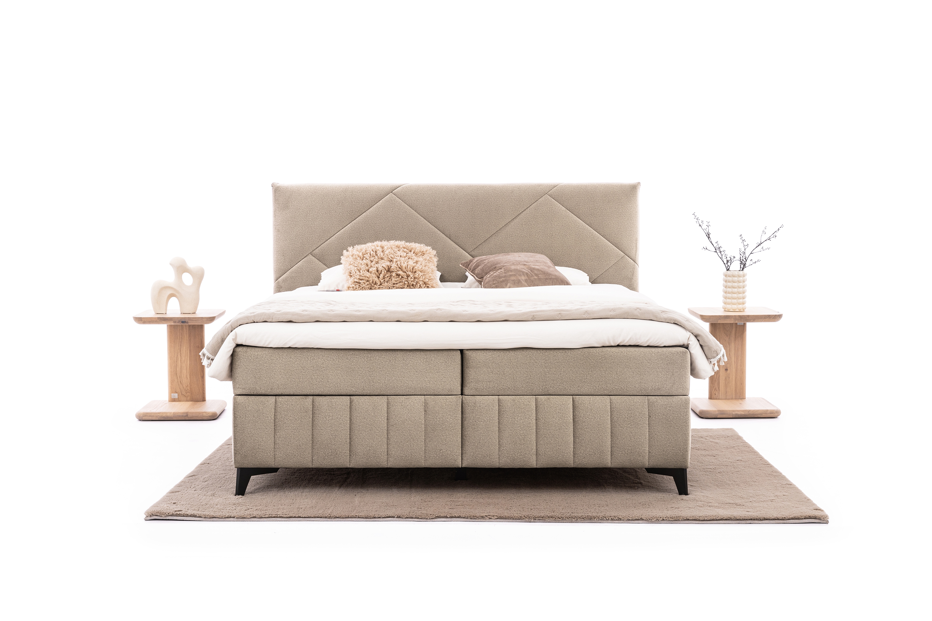 Pat boxspring Wasil 180x200 cu spațiu de depozitare - catifea bej hidrofobă Element 6 Pat Boxspring  Wasil 180x200 cu spațiu de depozitare - bej catifea hidrofobă Element 6 