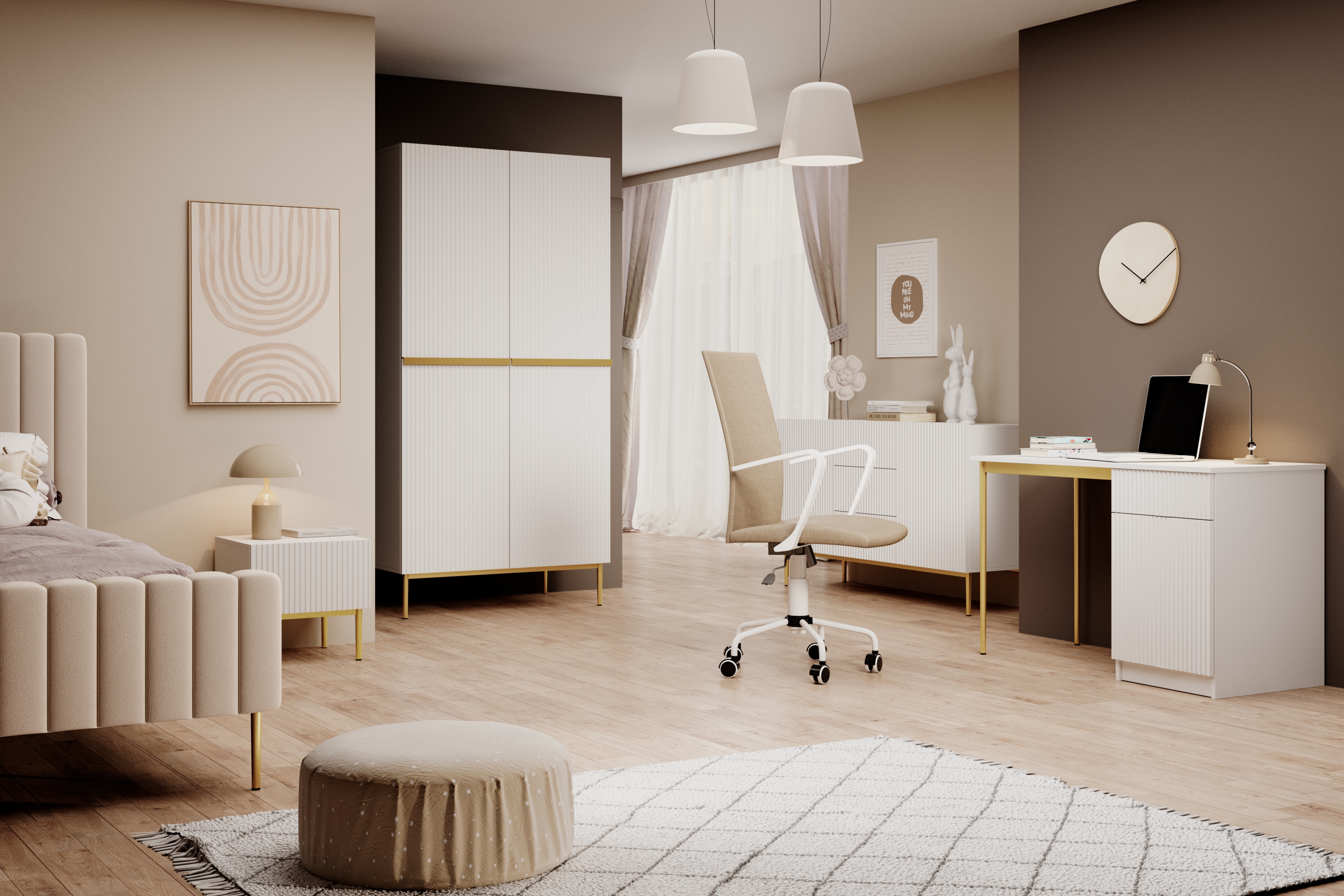 Psací stůl Nicole 120 cm – bílý mat / zlaté nožky psací stůl Nicole 120 cm z szuflada - bílý mat / zlote nozki