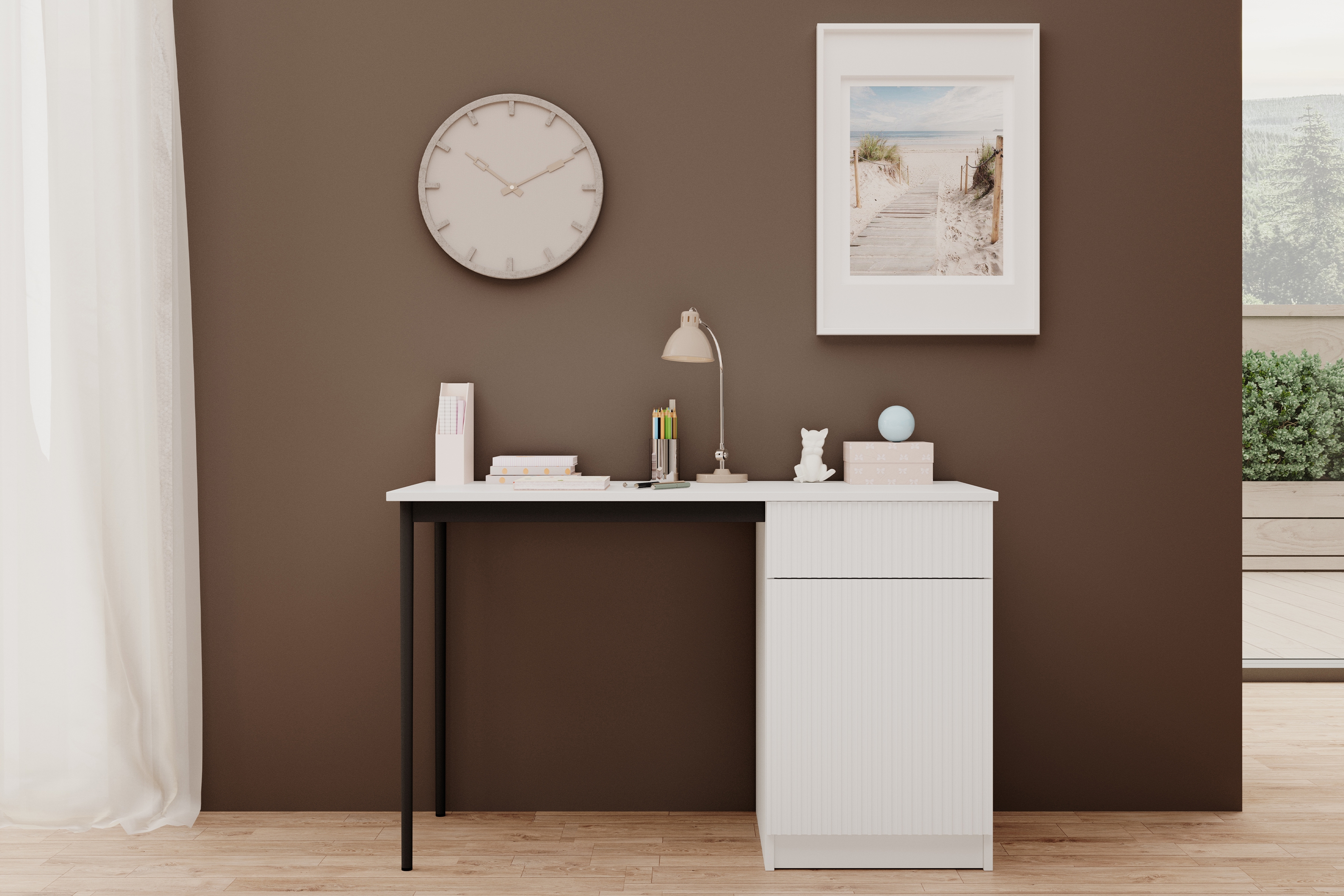 Psací stůl Nicole 120 cm – bílý mat / černé nožky psací stůl Nicole 120 cm z szuflada - bílý mat / černá nozki