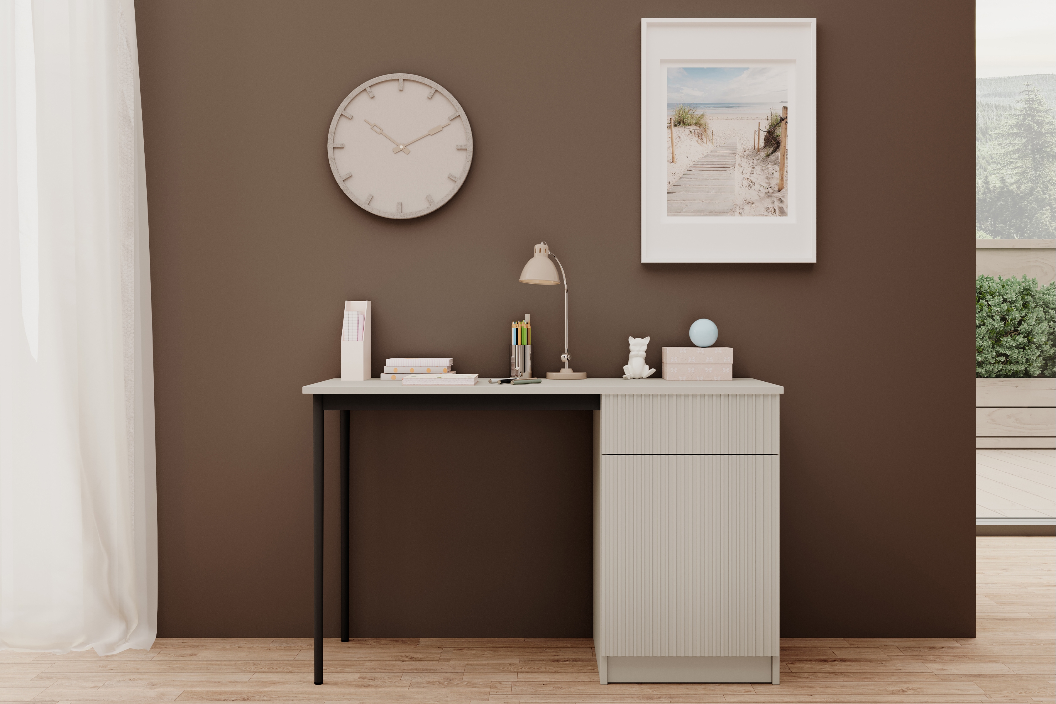 Písací stôl Nicole 120 cm so zásuvkou – kašmírová / čierna Písací stôl Nicole 120 cm z szuflada - kašmír / čierny nozki (wolnostojace)