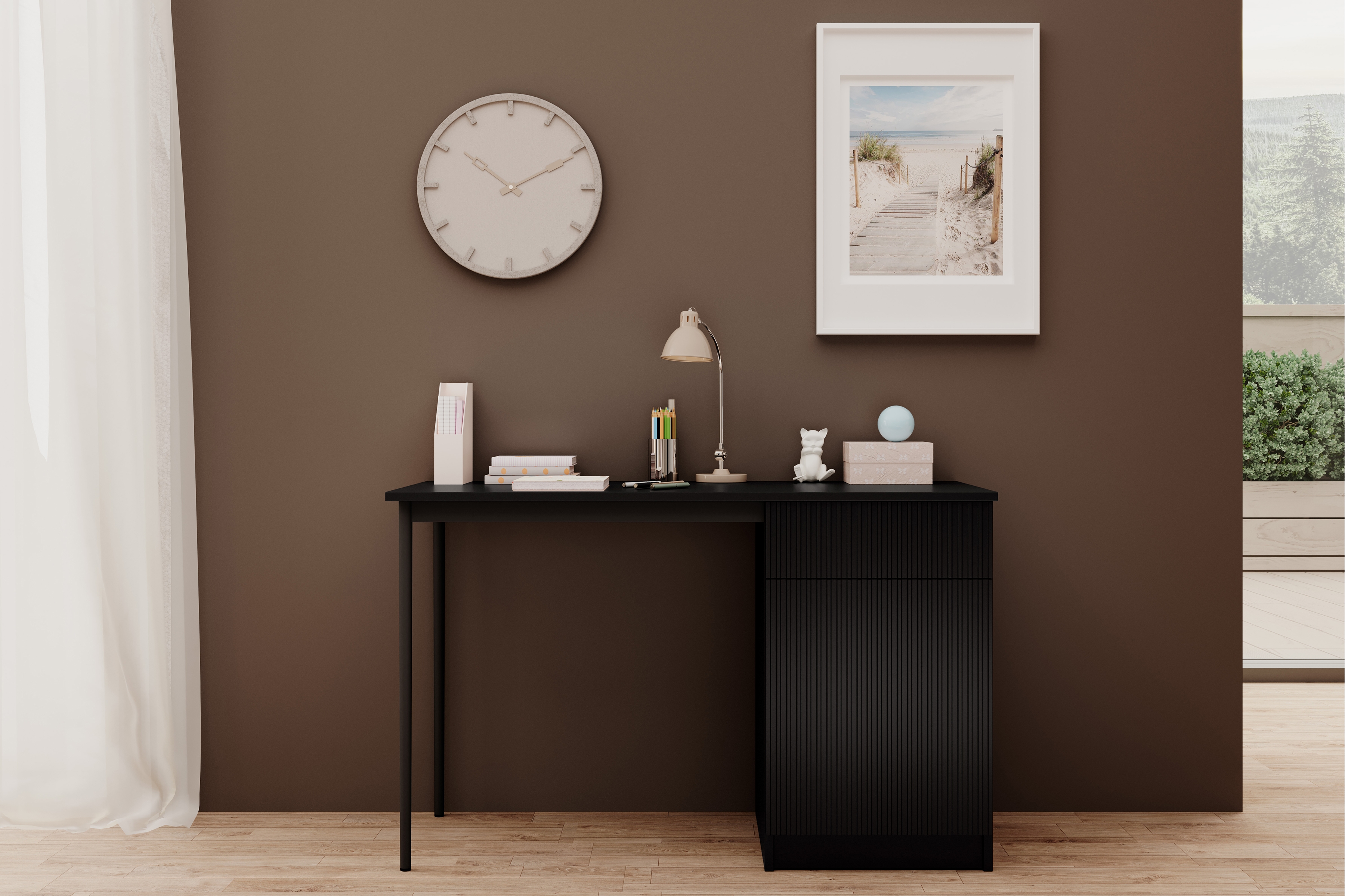 Písací stôl Nicole 120 cm so zásuvkou – čierny mat / čierna Písací stôl Nicole 120 cm z szuflada - Čierny mat / čierny nozki (wolnostojace)