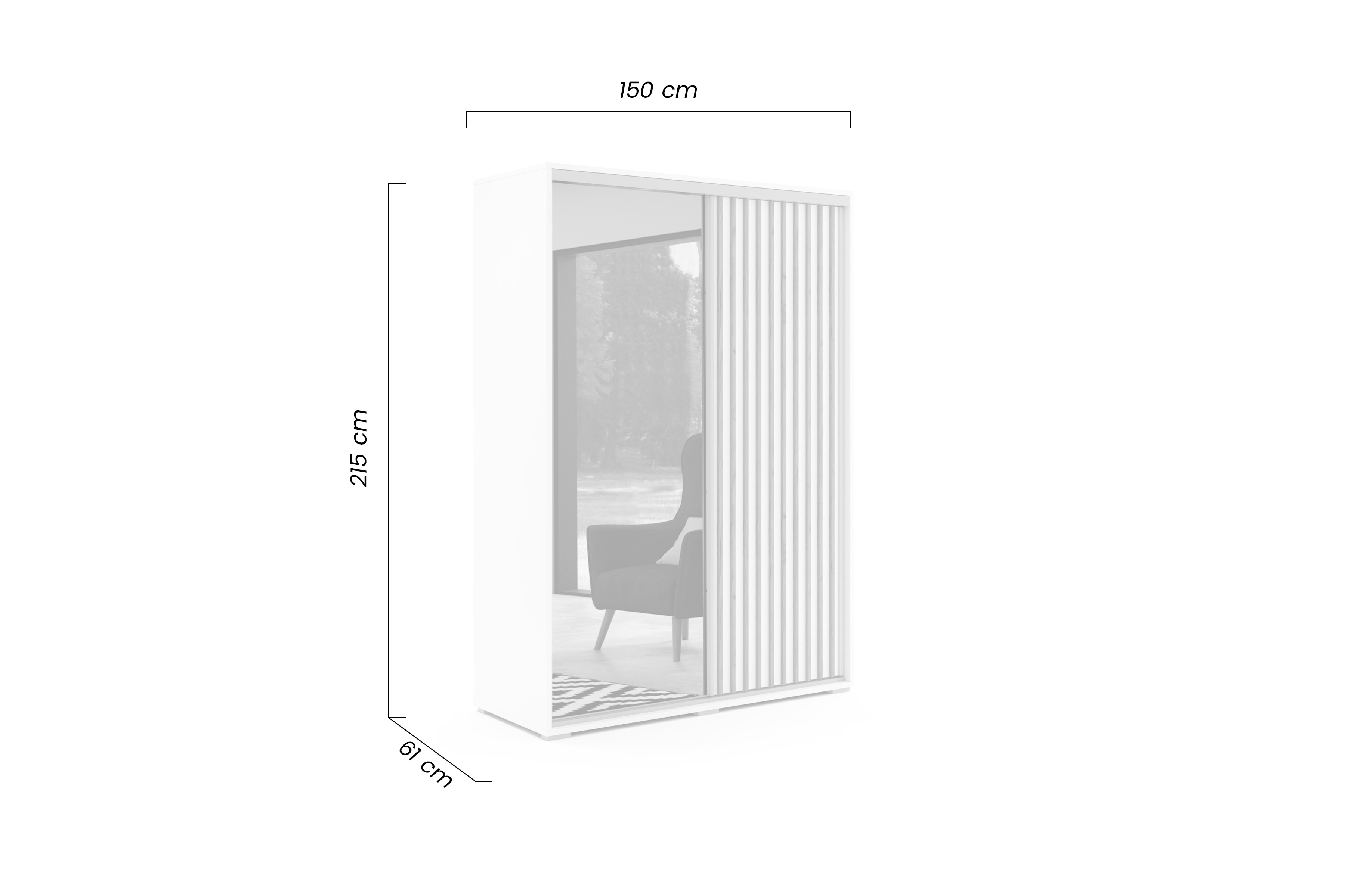 Skriňa s posuvnými dverami Manri z lamelami 150 cm - Biely/Čierny Skriňa s posuvnými dverami Manri z lamelami 150 cm - Biely/Čierny