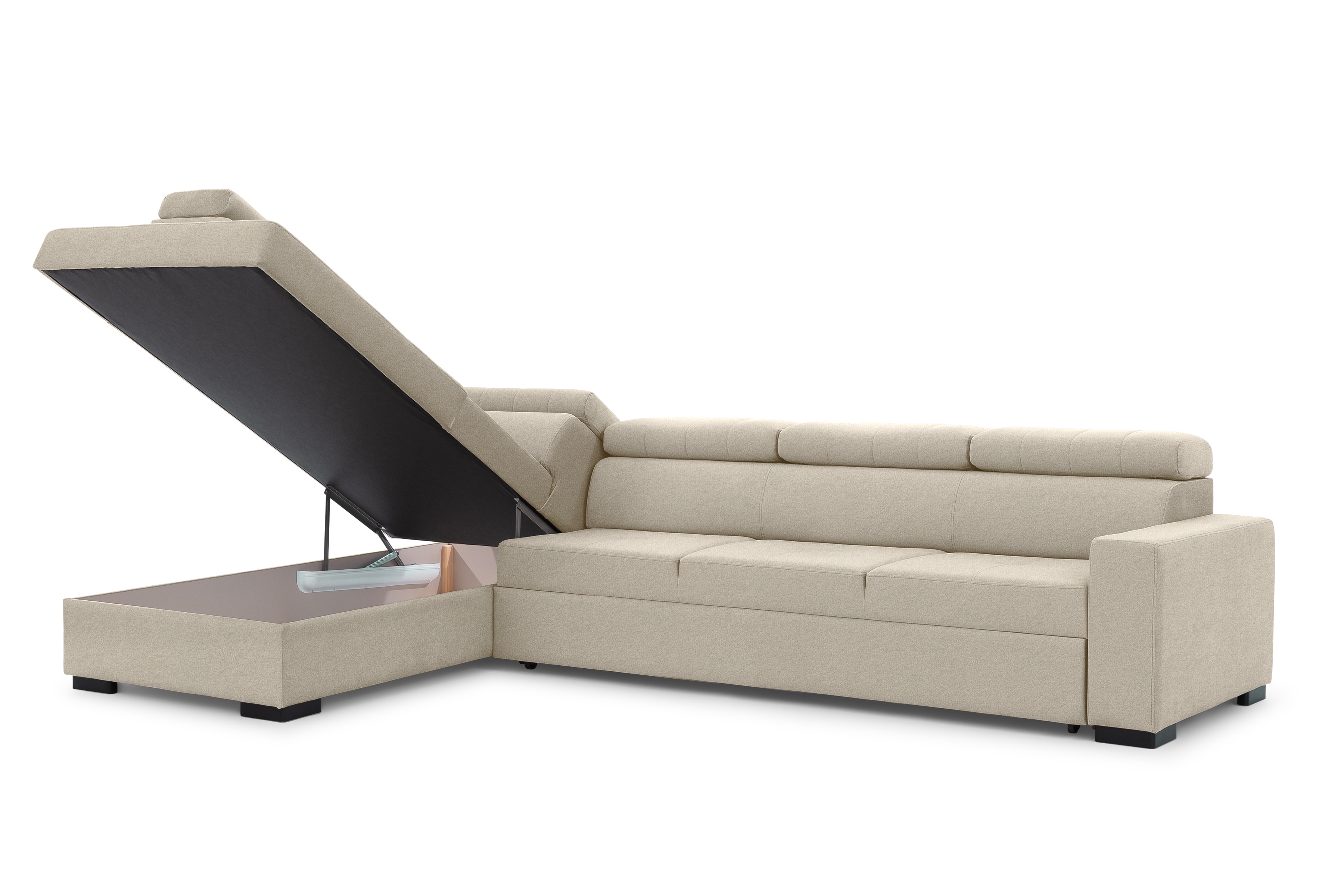 Rozkladacia rohová sedacia súprava Modeno Maxi ľavá - krémová pletenina Ado 1601  Rohová sedacia súprava s funkciou spánku Modeno Maxi Ľavá strana - kremowa plecionka Ado 1601 