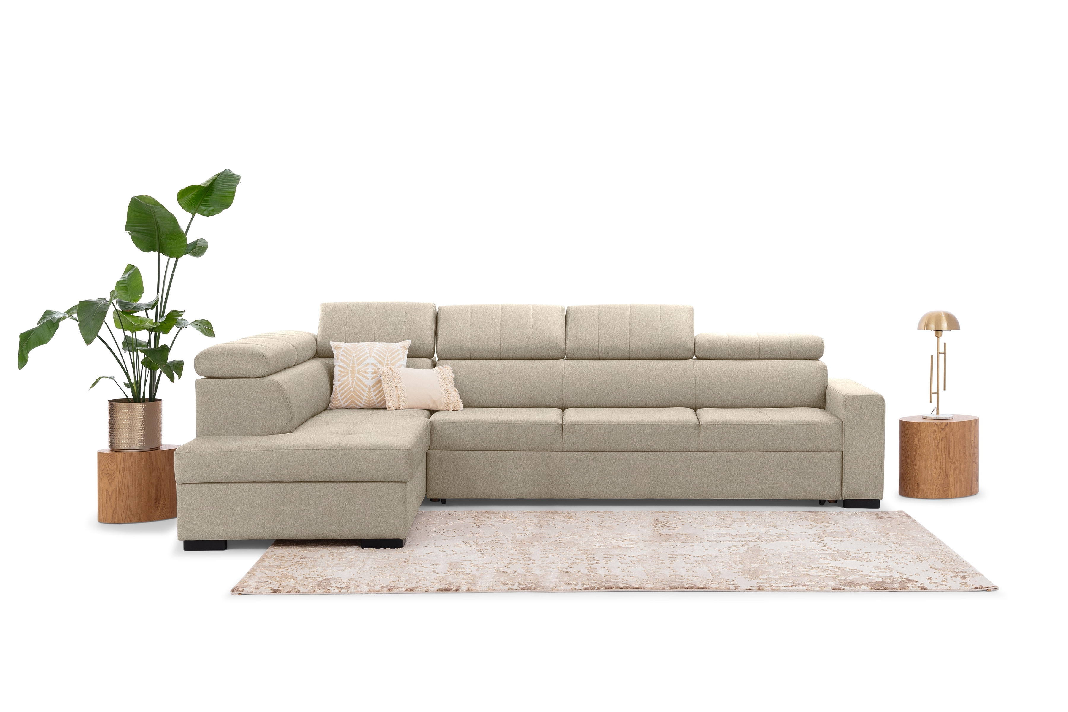 Rozkladacia rohová sedacia súprava Modeno Maxi ľavá - krémová pletenina Ado 1601  Rohová sedacia súprava s funkciou spánku Modeno Maxi Ľavá strana - kremowa plecionka Ado 1601 