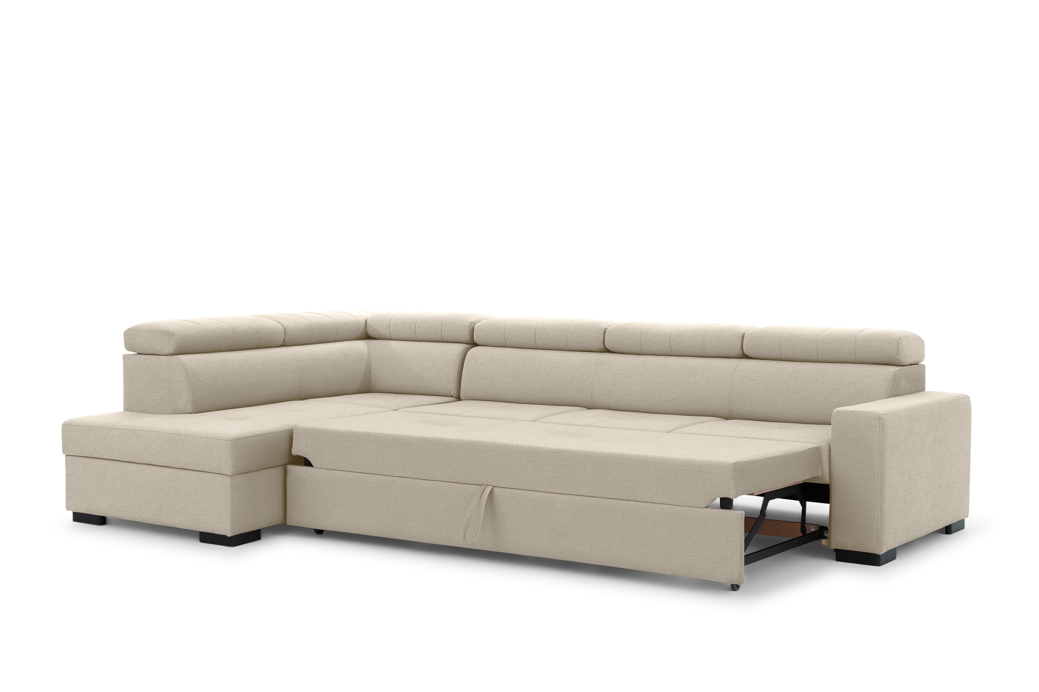 Rozkladacia rohová sedacia súprava Modeno Maxi ľavá - krémová pletenina Ado 1601  Rohová sedacia súprava s funkciou spánku Modeno Maxi Ľavá strana - kremowa plecionka Ado 1601 