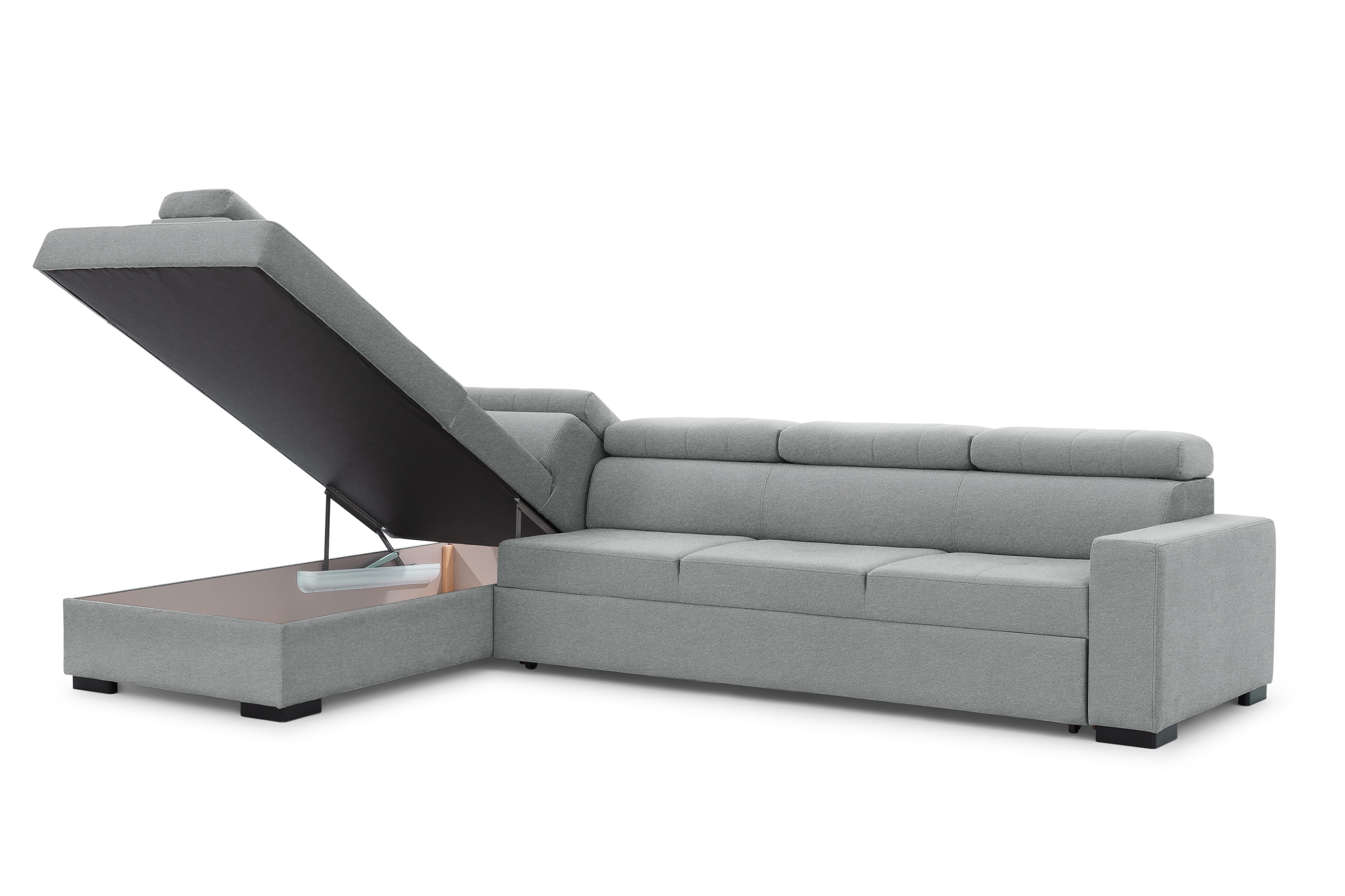 Rozkladacia rohová sedacia súprava Modeno Maxi ľavá - šedá pletenina Ado 1615  Rohová sedacia súprava s funkciou spánku Modeno Maxi Ľavá strana - šedá plecionka Ado 1615 