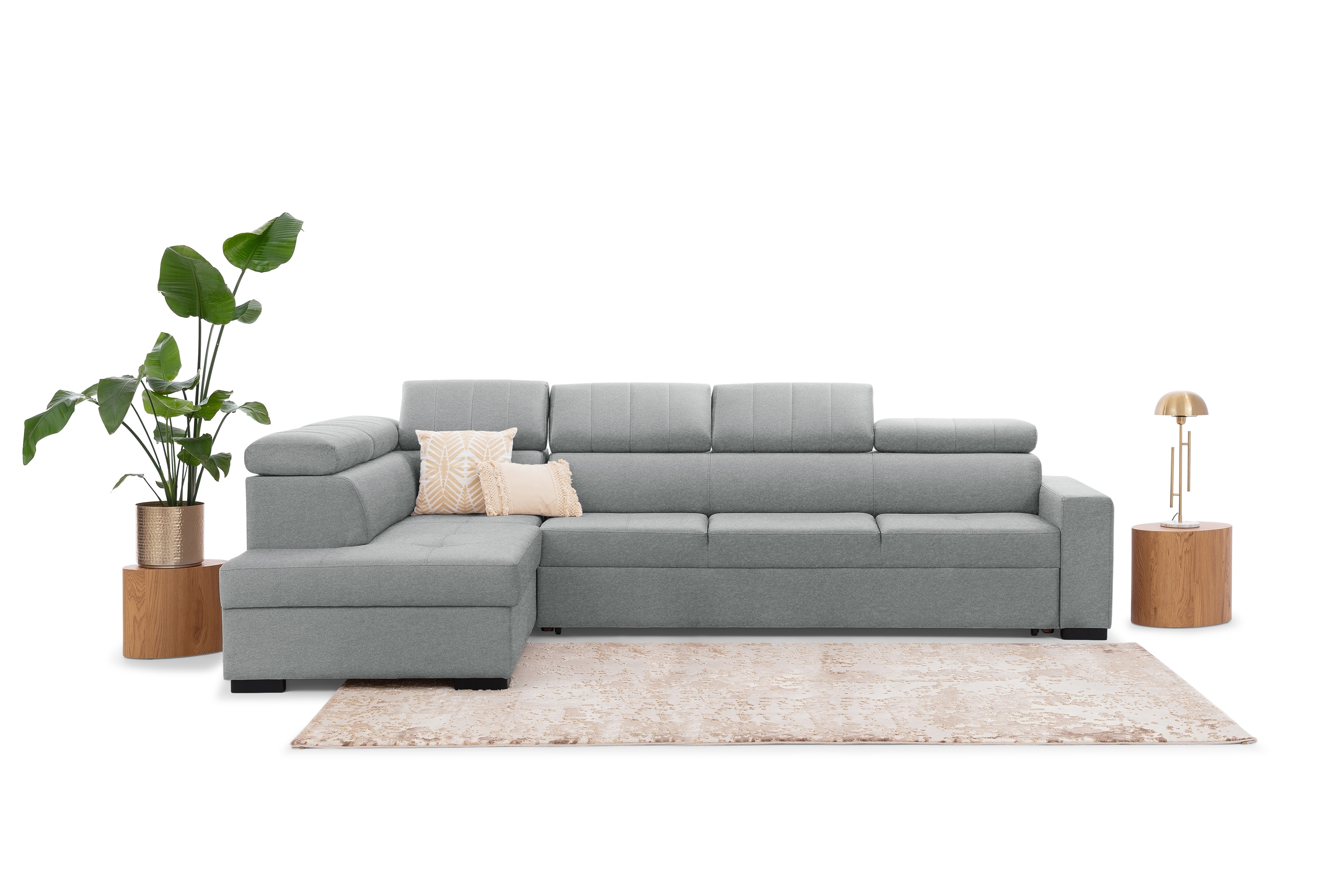 Rozkladacia rohová sedacia súprava Modeno Maxi ľavá - šedá pletenina Ado 1615  Rohová sedacia súprava s funkciou spánku Modeno Maxi Ľavá strana - šedá plecionka Ado 1615 