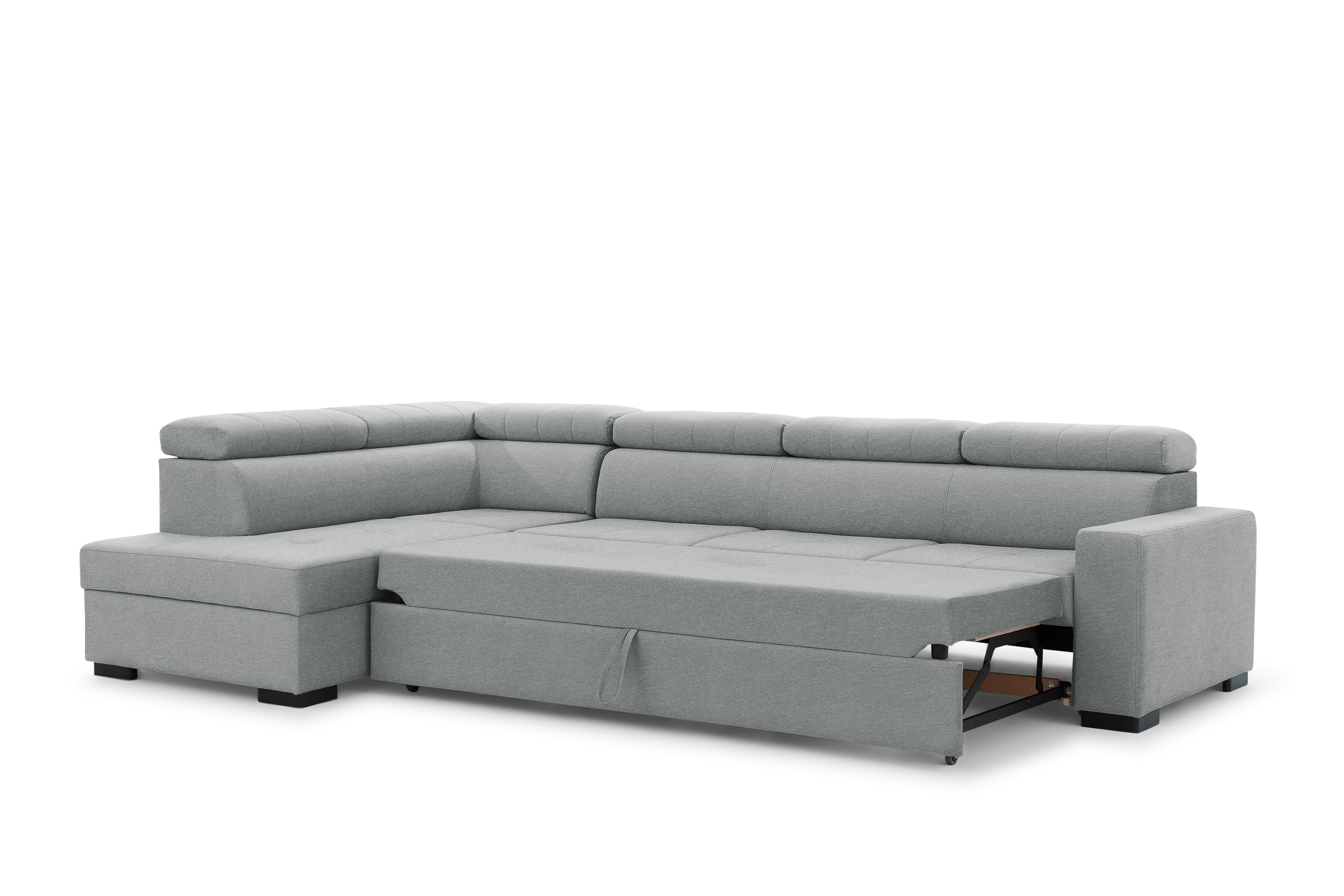 Rozkladacia rohová sedacia súprava Modeno Maxi ľavá - šedá pletenina Ado 1615  Rohová sedacia súprava s funkciou spánku Modeno Maxi Ľavá strana - šedá plecionka Ado 1615 