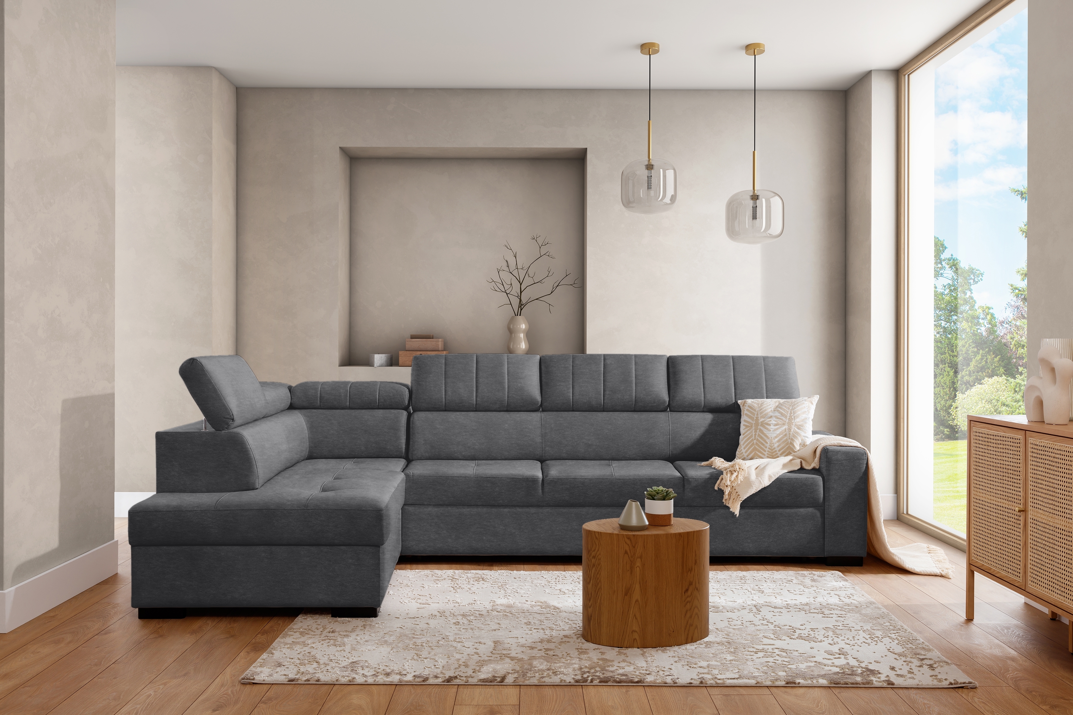 Rohová sedací souprava Modeno Maxi levá s rozkladem - grafitový samet Zetta 304 Rohová sedací souprava rozkládací Modeno Maxi levá - grafitová samet latwoczyszczacy Zetta 304 