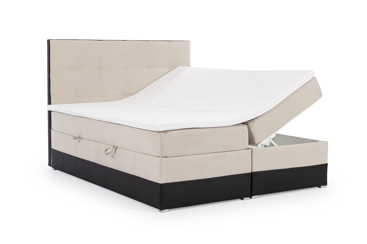 Boxspring postel s úložným prostorem Damaco 160x200 - béžová látka Soro 21 / černá ekokůže Soft 11 Postel boxspring s úložním prostorem Damaco 160x200 - Růžová plecionka Soro 61 / černá eksoskora Soft 11 