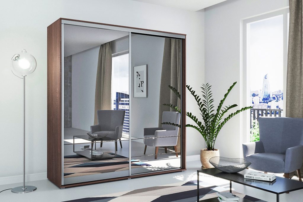 Skříň Trofi 100x215 cm s posuvnými dveřmi - čokoláda Skříň s posuvnými dveřmi Trofi 100/215 cm - bílá