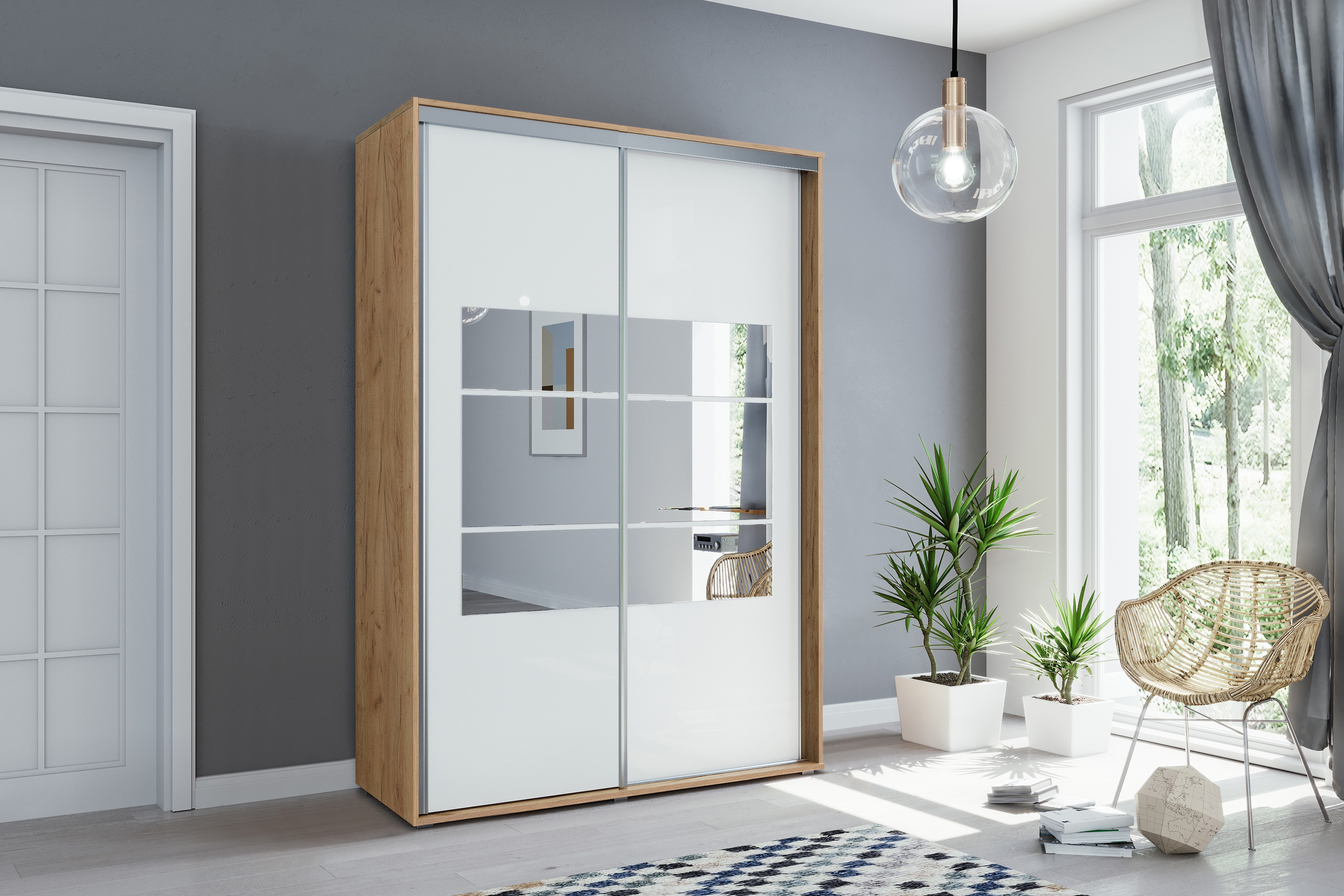 Skriňa s posuvnými dverami Senas 100/215 cm - Biely/craft zlaté Skriňa s posuvnými dverami Senas 100/215 cm - Biely/craft zlaté