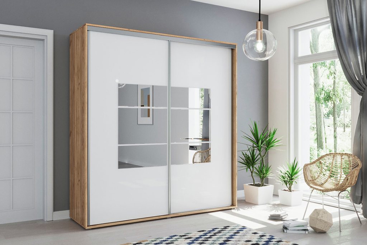 Skriňa s posuvnými dverami Senas 230/215 cm - Biely/craft zlaté Skriňa s posuvnými dverami Senas 230/215 cm - Biely/craft zlaté