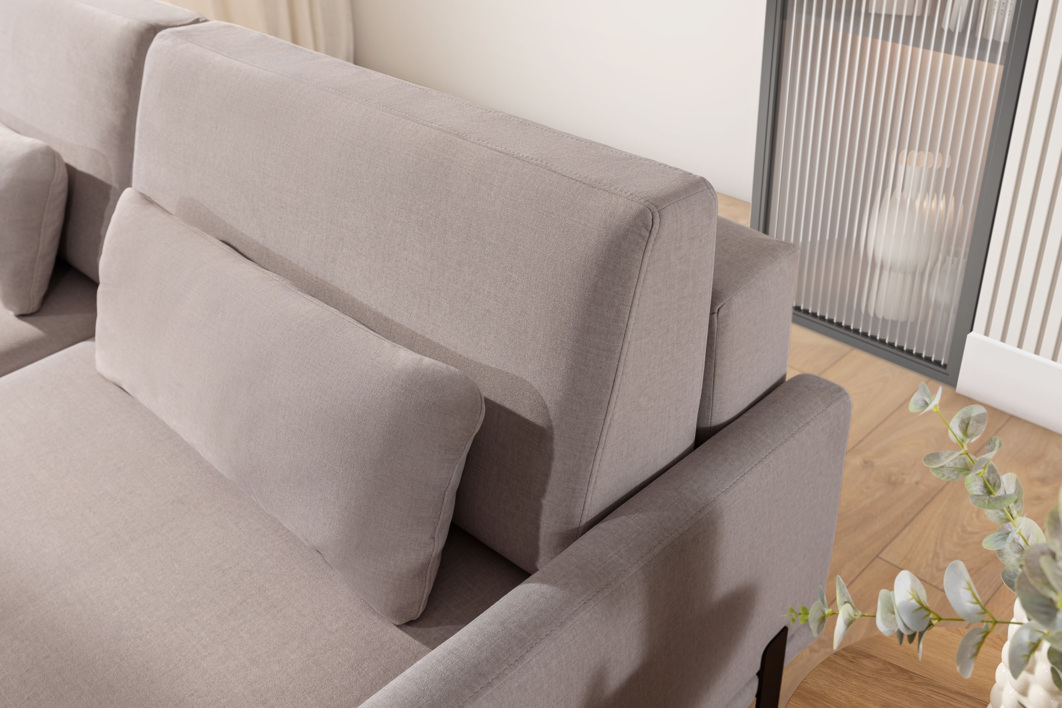 Sedacia súprava Meloria - pohovka a taburetka - béžová látka Maya 01 Komplet nábytku wypoczynkowych do obývacej izby Meloria - Pohovka i Taburet - Béžová látka ľahkočistiaca Maya 01