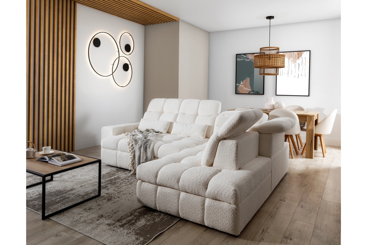 Rohová sedacia súprava Magnelio L s elektricky výsuvným sedákom pravá - béžové buklé Raven 22 Rohová sedacia súprava Magnelio L s elektricky výsuvným sedákem