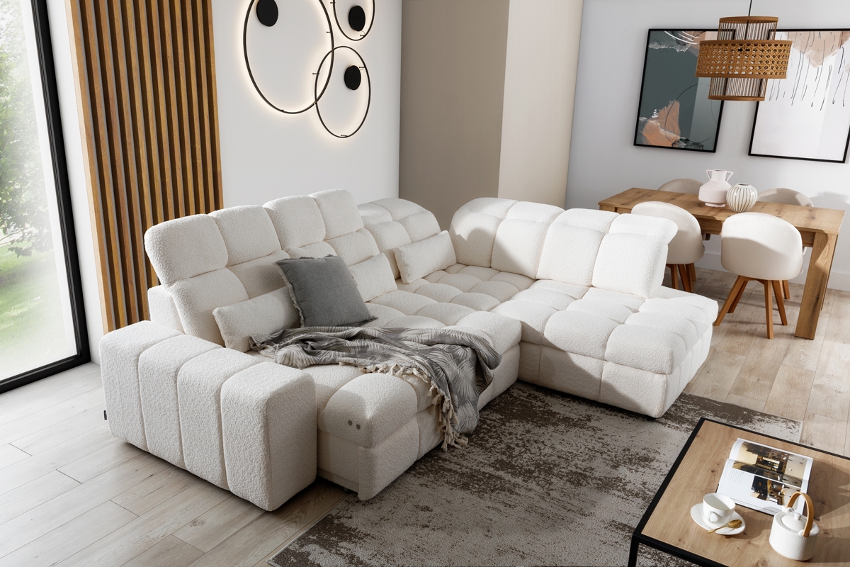 Rohová sedacia súprava Magnelio L s elektricky výsuvným sedákom pravá - béžové buklé Raven 22 Rohová sedacia súprava Magnelio L s elektricky výsuvným sedákem