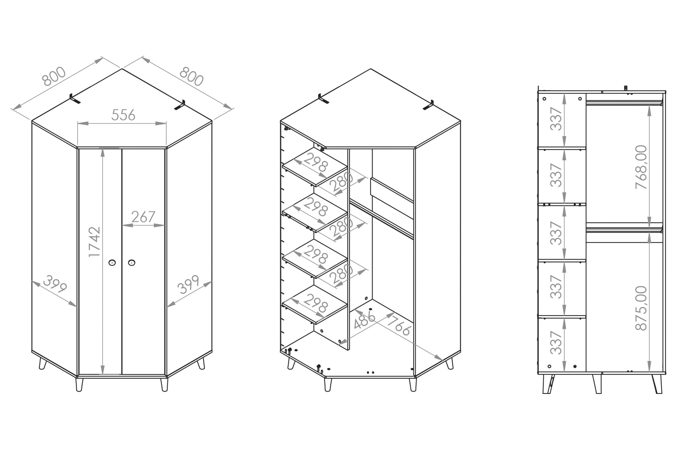 Rohová skriňa do detskej izby Marla 80 cm - púštny piesok / ružová Rohová skriňa Marla 80 cm - piasek pustyni / millenial pink