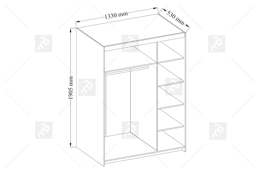 Lena 3D háromajtós szekrény - 133 cm - sonoma tölgy schéma šatní skříně