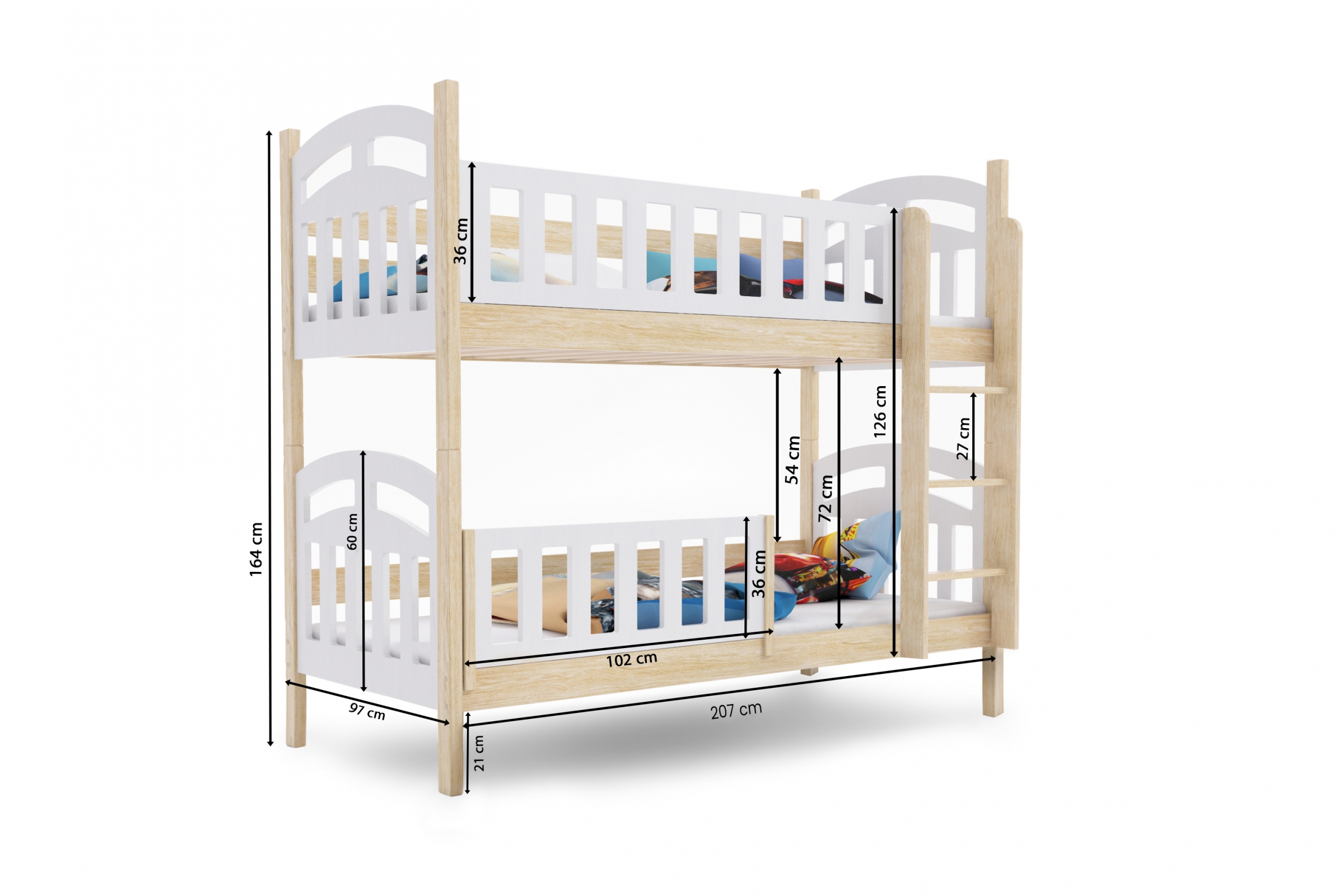 Postel patrová  Nati 90x200 se zásuvkami - bílá  - Omezená nabídka  Postel patrová  dřevo2 místná Nati 90x200 se zásuvkami - bílá