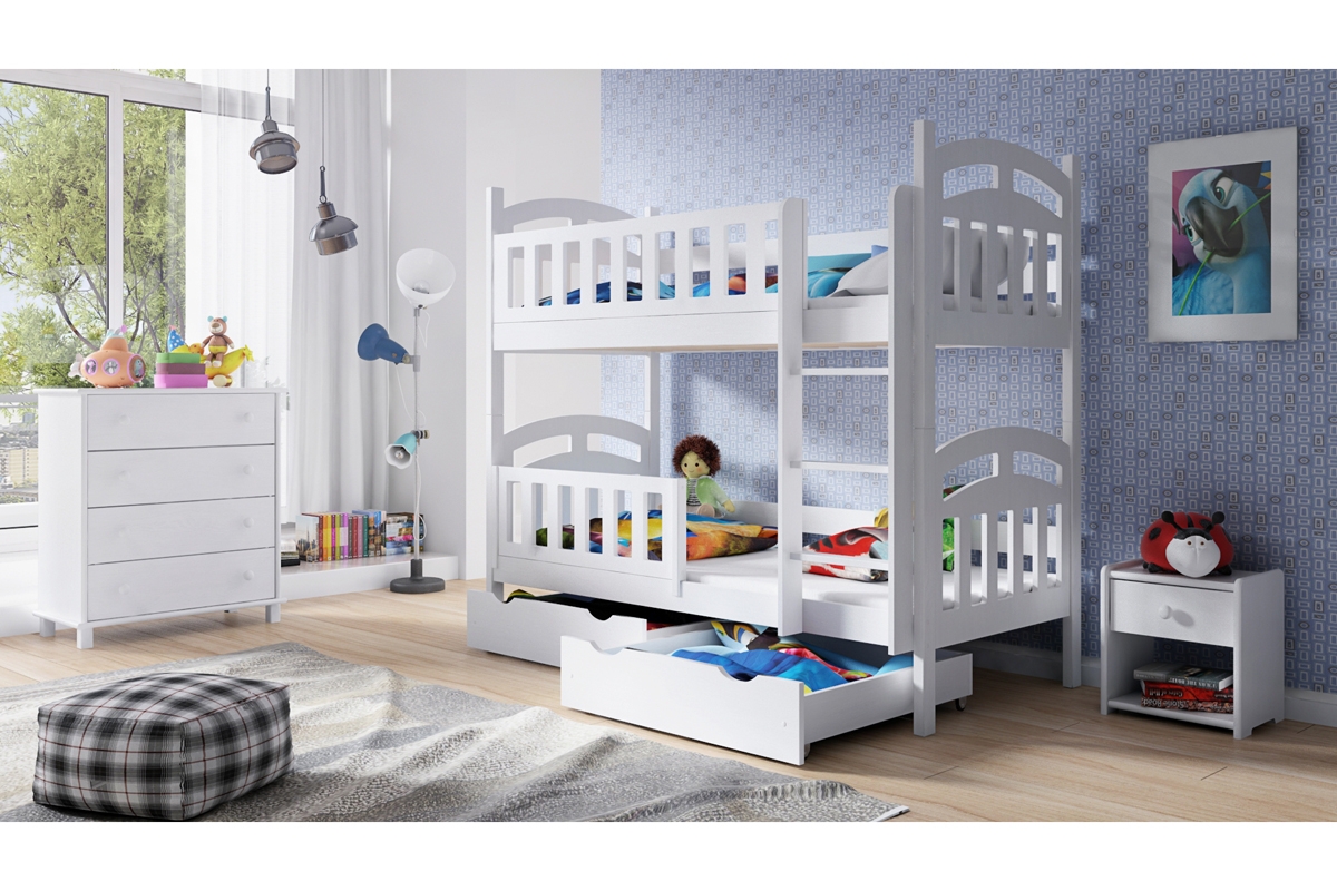 Postel patrová  Nati 80x180 se zásuvkami - bílá  Postel patrová  Nati 80x180 se zásuvkami - bílá 