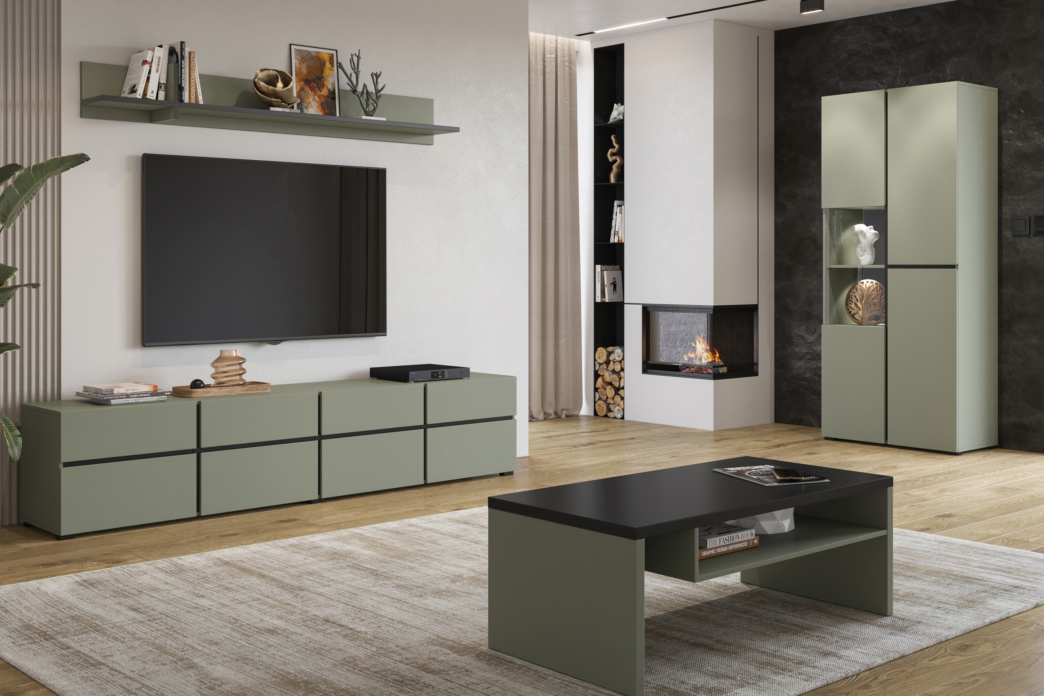 Vitrína Cross 79 cm - zelená / černá Vitrína Gramon 79 cm - zelená / černá