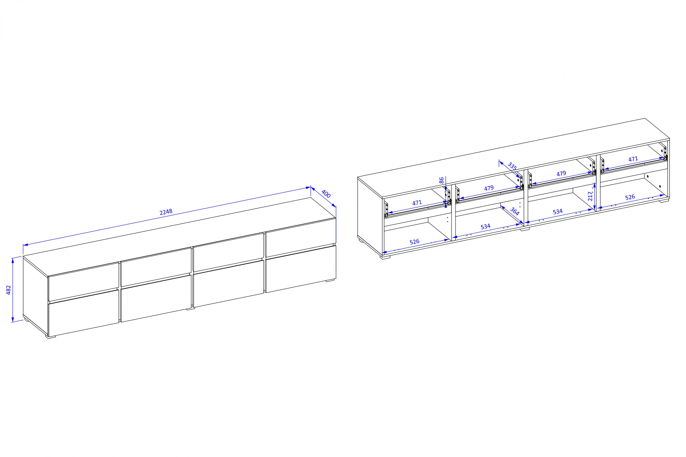 TV stolek Cross 225 cm se zásuvkami - zelený / černý skříňka RTV Gramon 225 cm se zásuvkami - zelená / černá