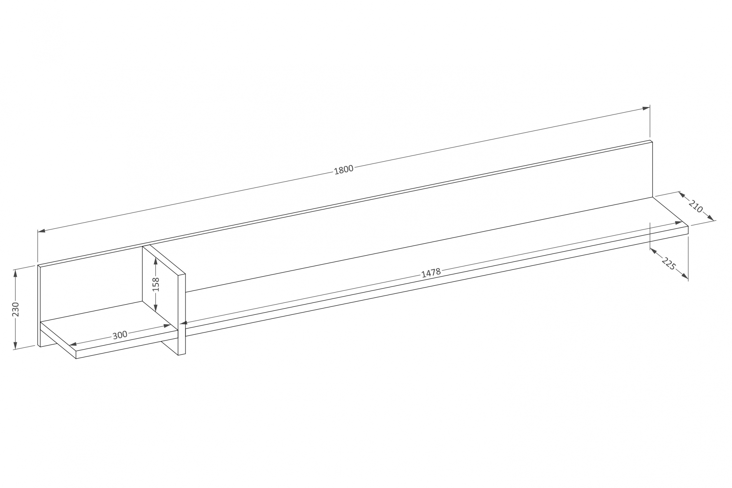 Polica na stenu Cross 180 cm – biela / čierna Polica Gramon 180 - biela / čierny