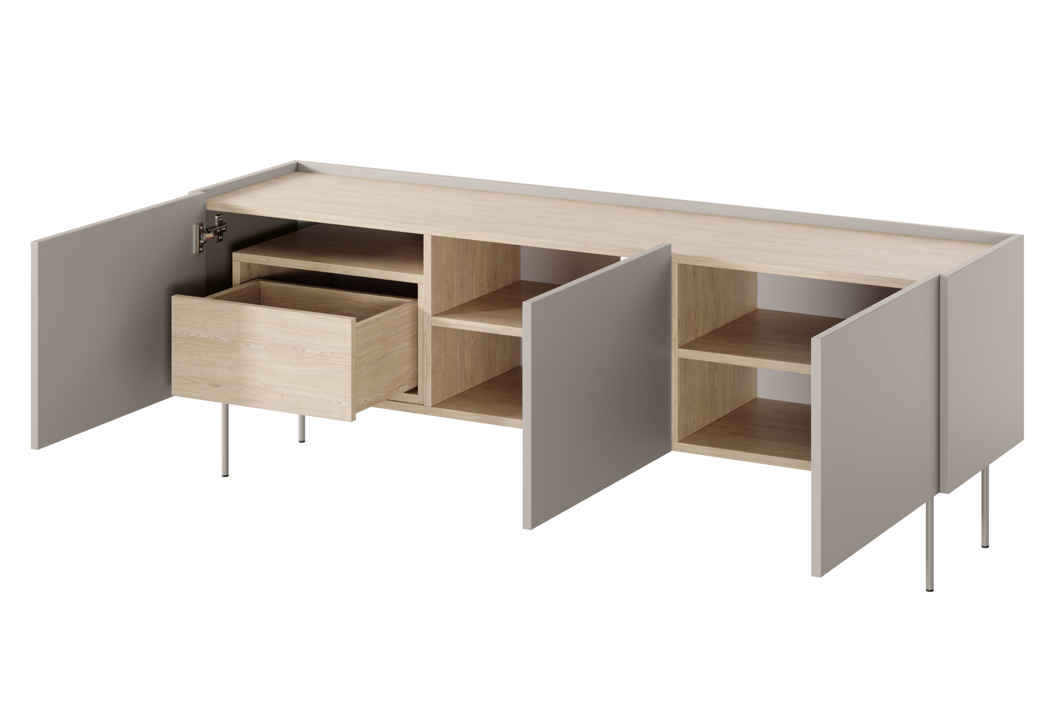 TV skrinka Desin 170 cm z ukryta szuflada i metalowymi nogami - kašmír / Dub nagano - Limitovaná ponuka expozície TV skrinka Desin 170 cm z ukryta szuflada i metalowymi nogami - kašmír / Dub nagano - Limitovaná ponuka expozície