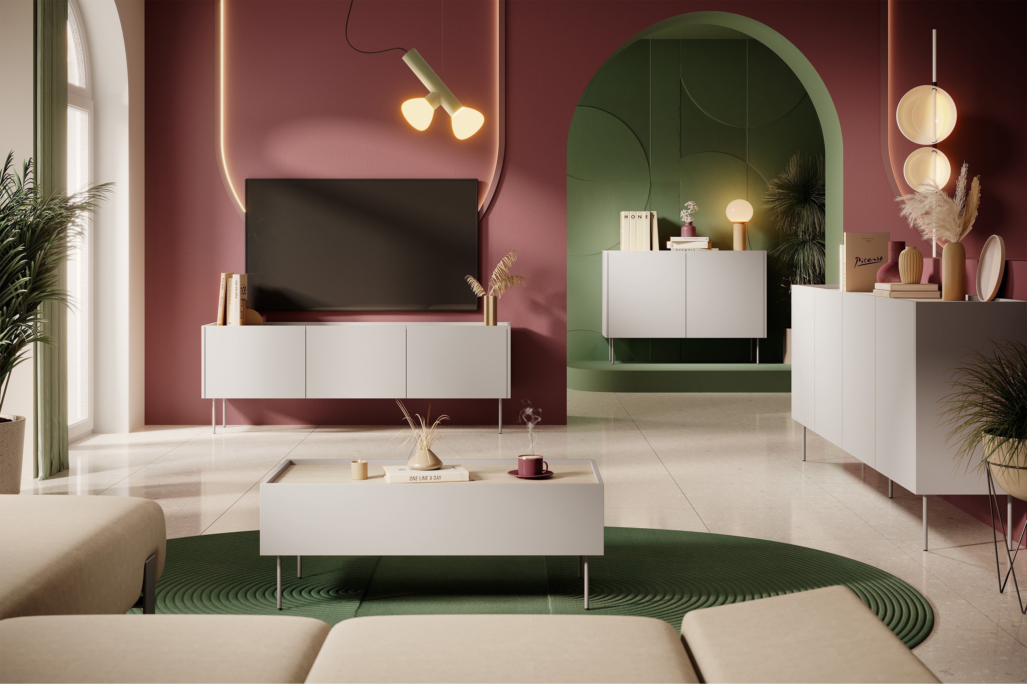 TV skrinka Desin 170 cm z ukryta szuflada i metalowymi nogami - kašmír / Dub nagano - Limitovaná ponuka expozície TV skrinka Desin 170 cm z ukryta szuflada i metalowymi nogami - kašmír / Dub nagano - Limitovaná ponuka expozície