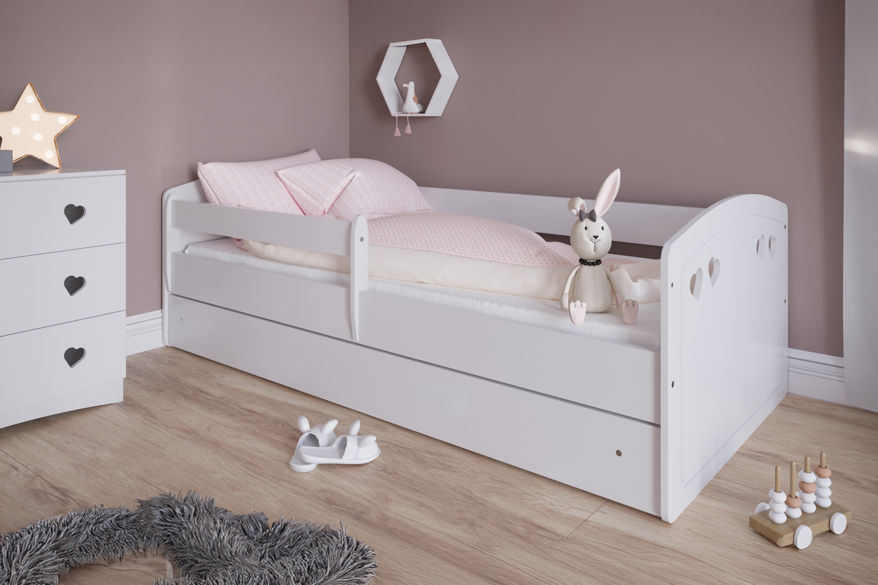 Detská posteľ Pateri 80x160 cm so zásuvkou - biela Posteľ dzieciece Pateri 80x160 cm z szuflada - Biely