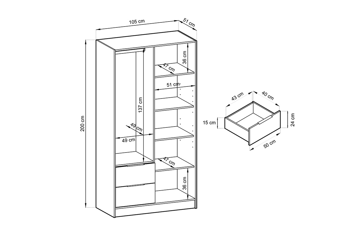 skříň Neria 105 cm - kašmír / černá skříň Neria 105 cm - kašmír / černá