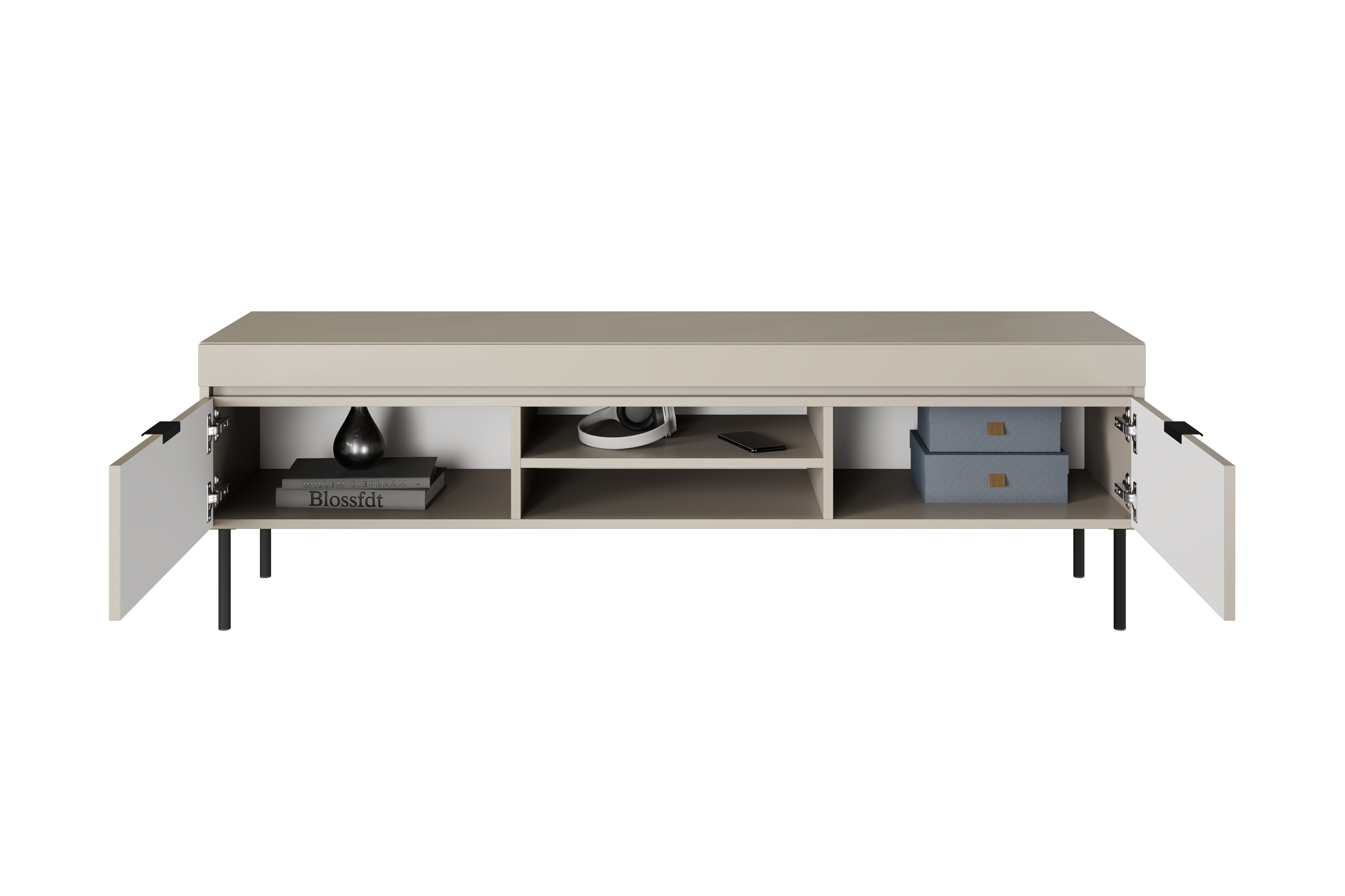 TV stolík Sentia 157 cm na kovových nožičkách - kašmírová / čierna - Limitovaná ponuka expozície  TV skrinka Sentia 157 na kovových nohách - kašmír/ Čierny - Limitovaná ponuka expozície 