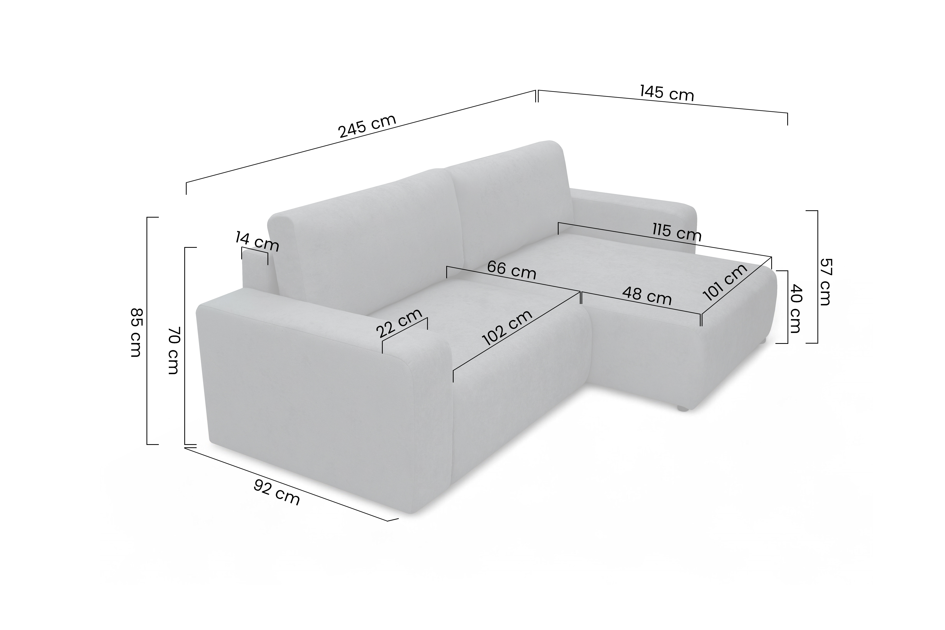 Rozkládací sedací souprava Avia L - grafitová Gerra 120 Rohová sedací souprava Avia Maxi rozkládací uniwersalny prawo/levá - grafitová boucle Gerra 120