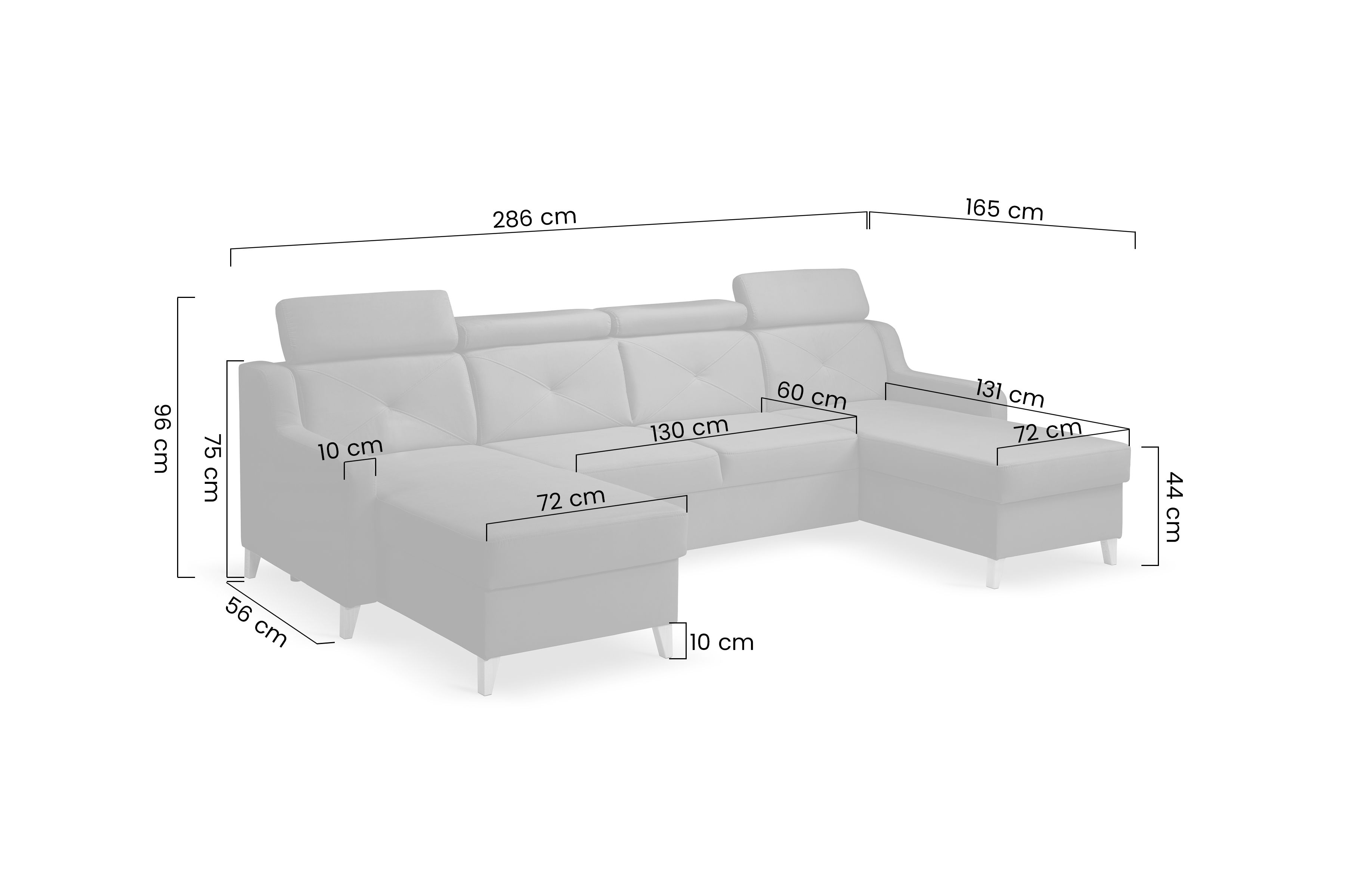 Rozkládací rohová sedací souprava Laksaro U - tmavě modrá Trinity 31 Rohová sedací souprava Laksaro U uniwersalny prawo/levá - tmavě modrá welwet Trinity 31