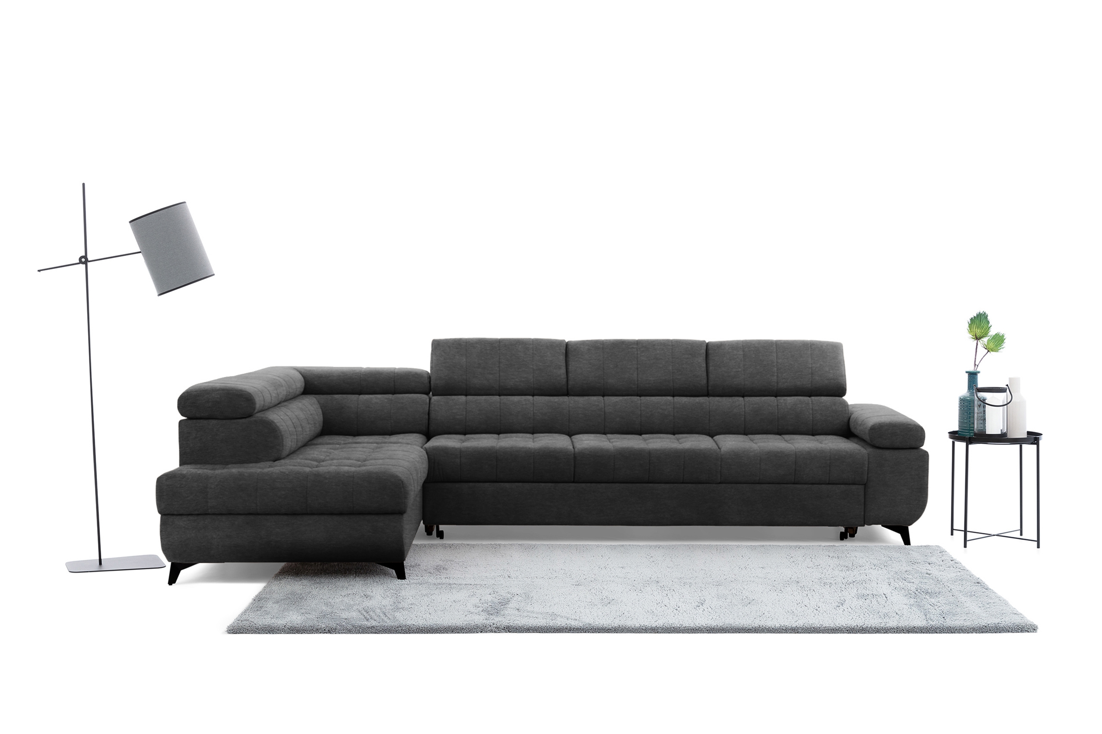 Rozkládací rohová sedací souprava Dragonis Maxi levá - grafitová Zetta 305 Rohová sedací souprava Dragonis Maxi rozkládací levá - grafitová samet latwoczyszczacy Zetta 305